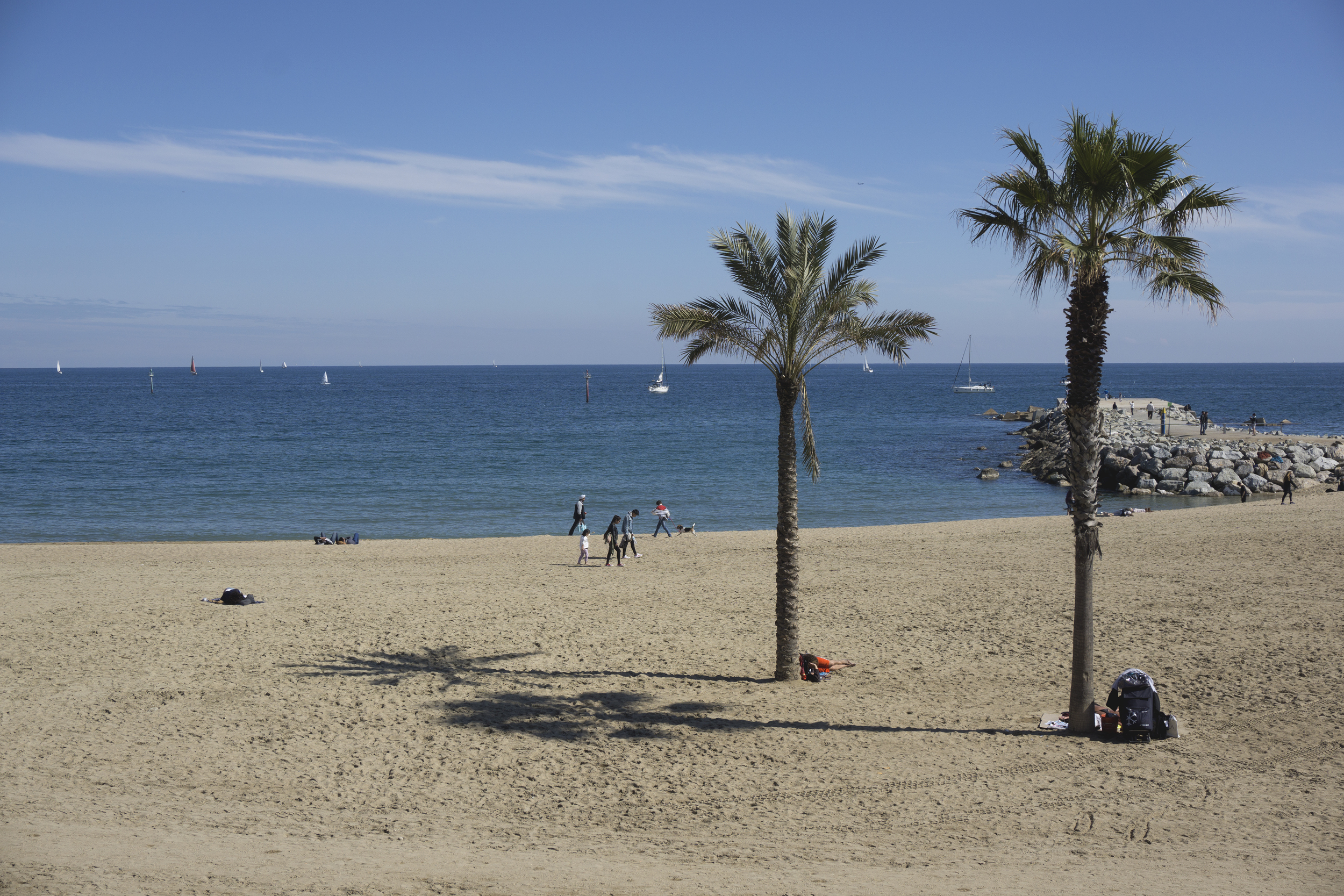 Lunch time view, Beach, Barcelona, Spain