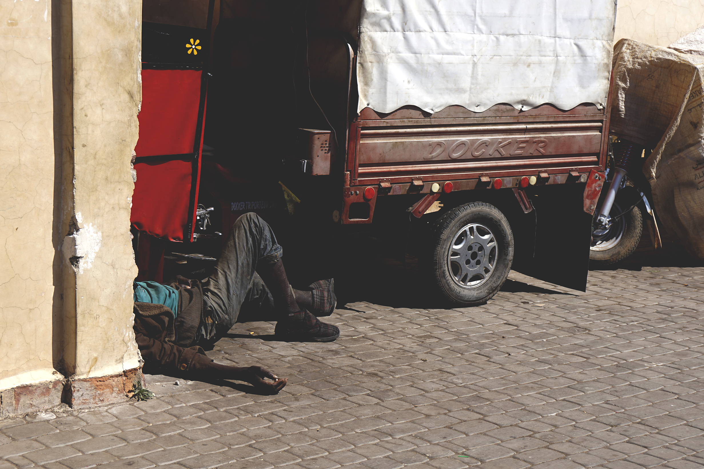 Man, open square north of the souks , the Medina of Marrakech, Morocco