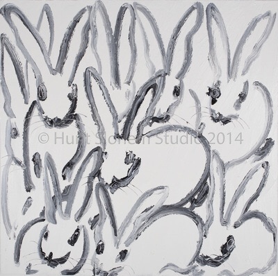 "Untitled Bunnies" by Hunt Slonem Slonem is a world-renowned contemporary artist famous for his "bunnies" that are featured in more than 100 museums worldwide, including the Metropolitan Museum of Art, the Solomon R. Guggenheim Museum, the Whitney Museum of American Art, as well as private collections of Kate Hudson, Jennifer Lopez, Brooke Shields, and more.