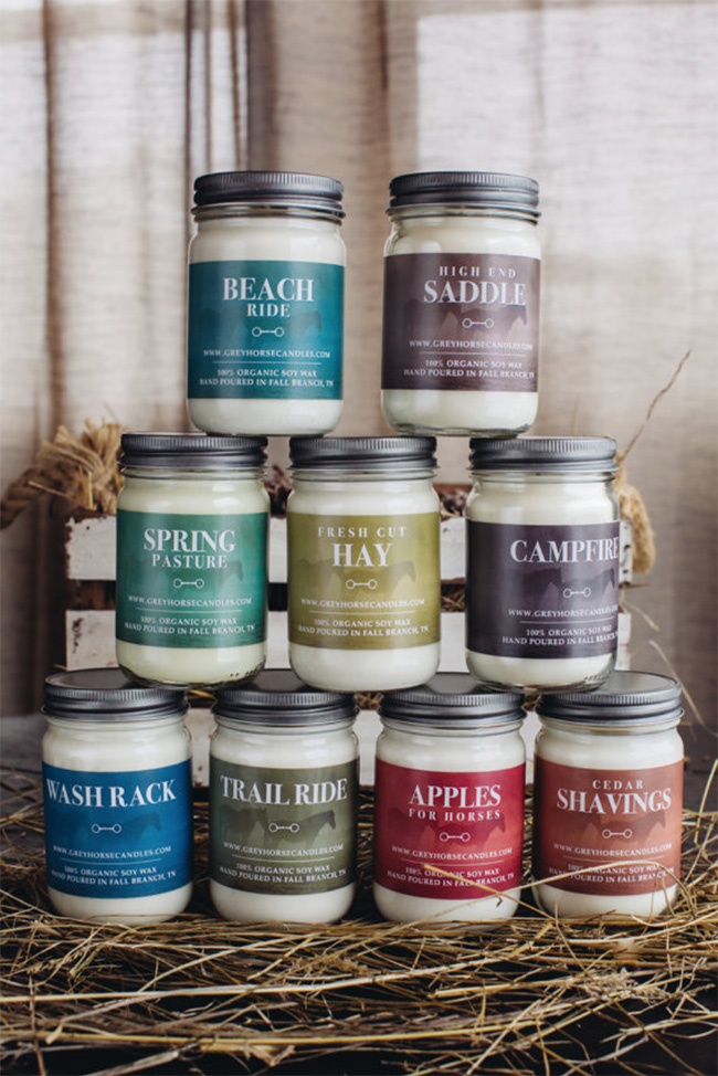 Completely obsessed with these candle scents from the Grey Horse Candle Company . Who would have ever imagined a candle that smells like your high-end saddle or cedar shavings?! Buying them all ASAP.