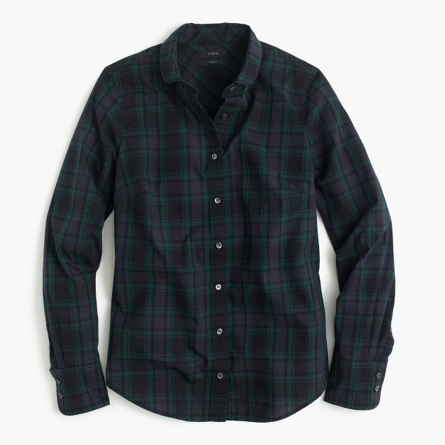 I have way more dark-colored plaid button-downs than is socially acceptable. They're just so cozy and easy to throw on with jeans or leggings and still make it look like you put in a little effort. To step up the look even more, add a puffer vest to this J. Crew Club-Collar Perfect Shirt and accessorize with some cute jewelry or riding boots!