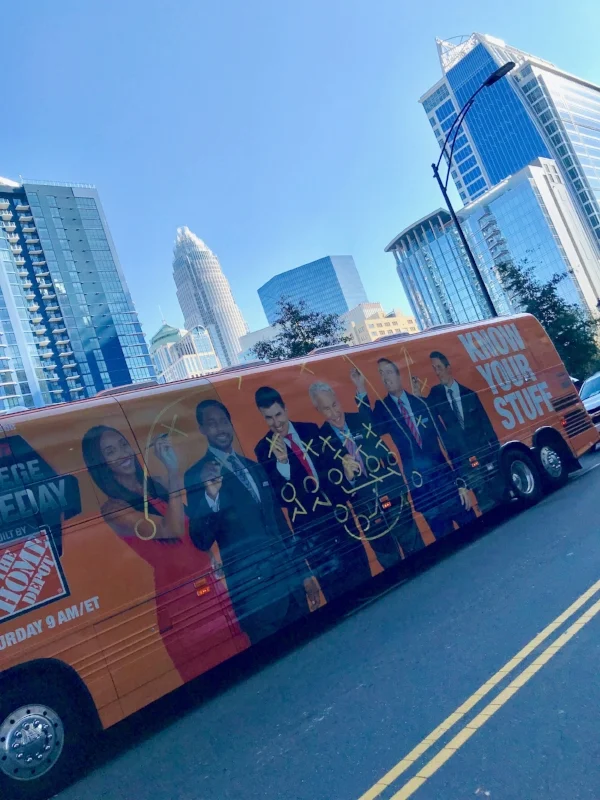 The Gameday bus pulling into site in Charlotte.