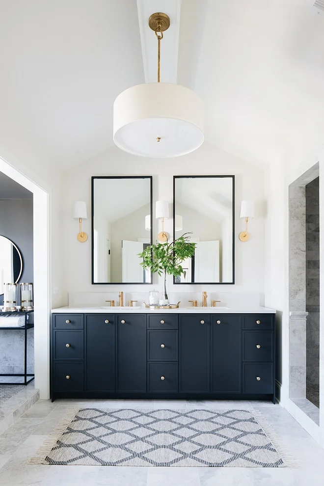 Bathroom Cabinet Paint Color: Benjamin Moore Wrought Iron 2124-10 Bathroom Countertop: Caesarstone in Calcutta Nuvo