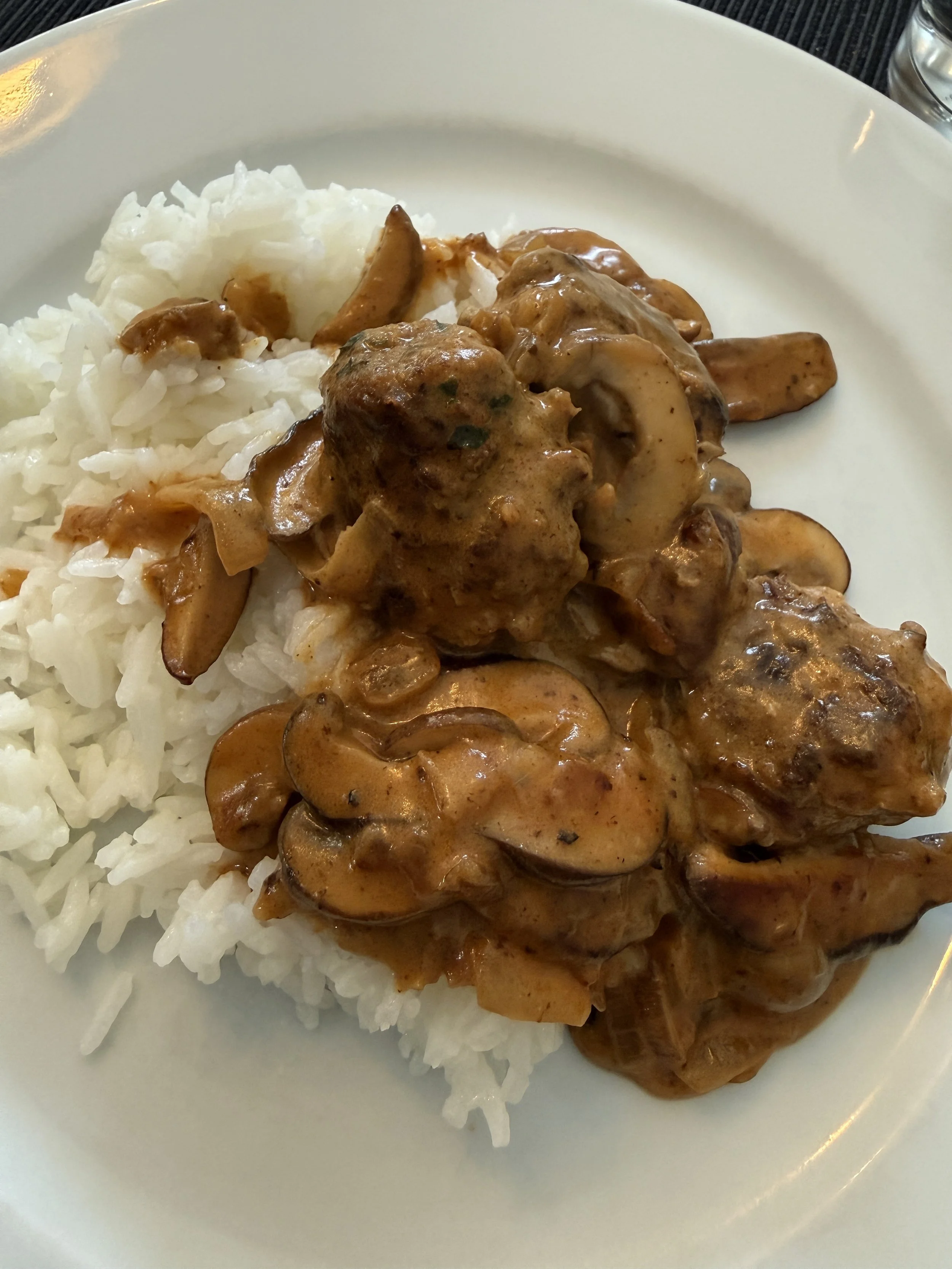 meatball stroganoff on rice