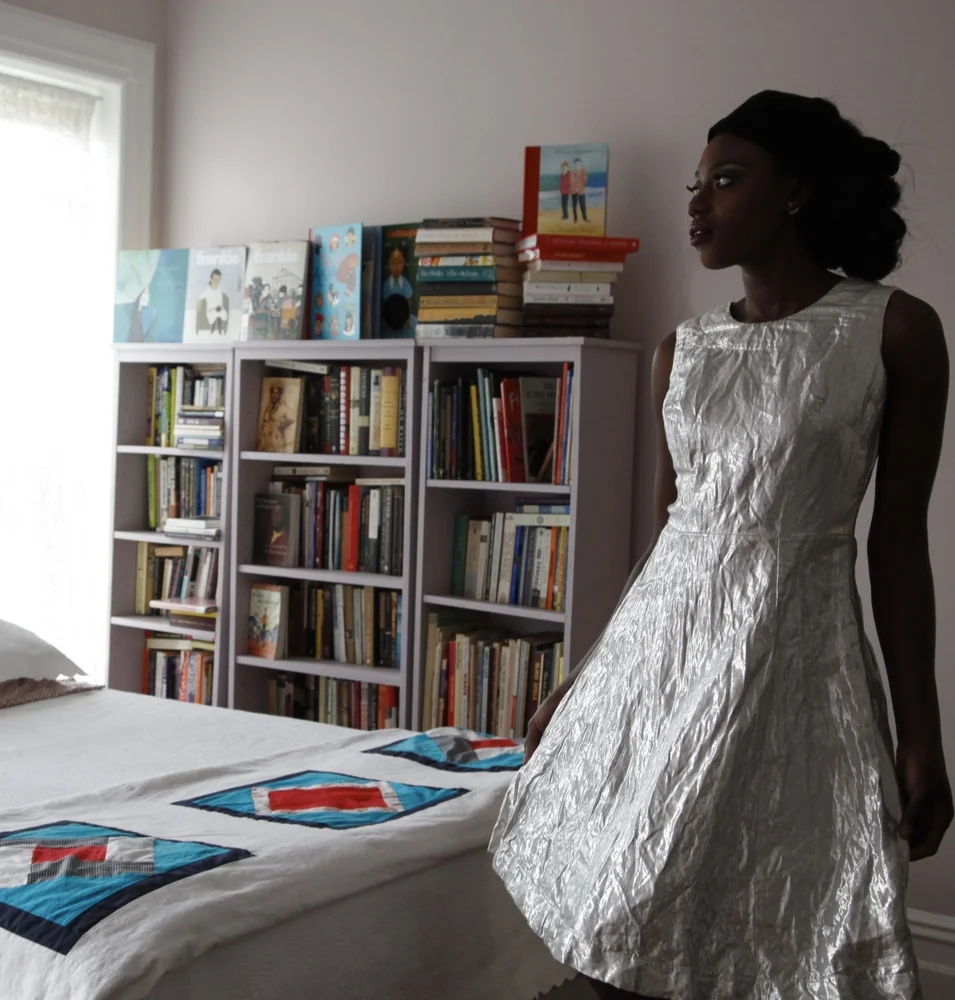 crinkled silver aline dress