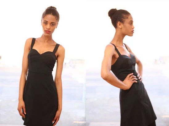 bra dress in wool suiting