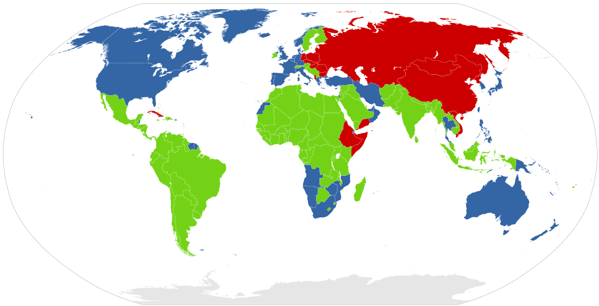 1st World= Blue, 2nd World= Red, 3rd World= Green