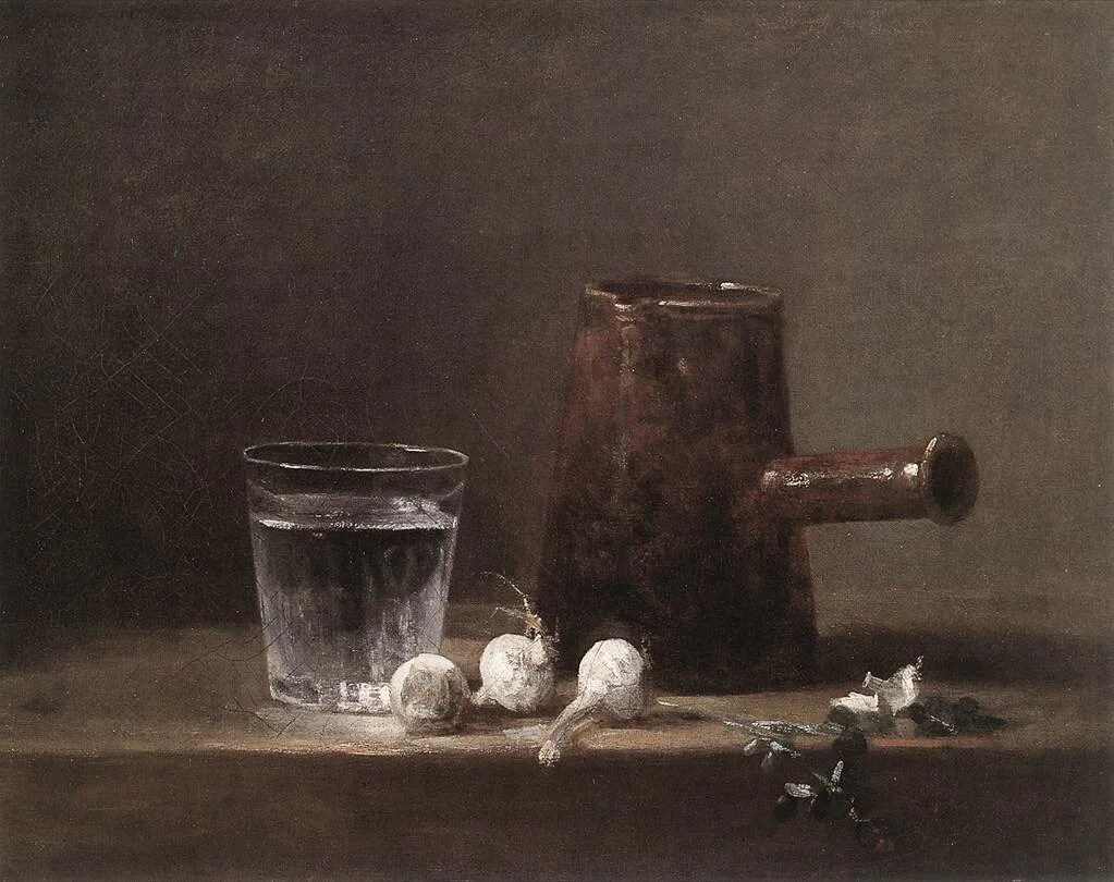 Szklanka wody i kawiarka Jean Baptiste Simone Chardin 1761 link Carnegi Museum of Art
