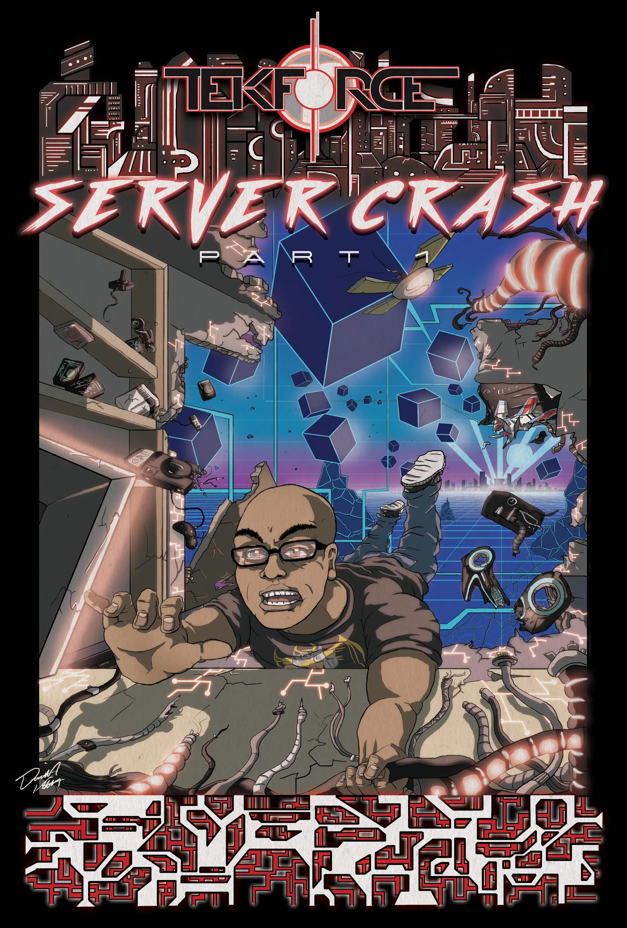 Tekforce Server Crash pt 1 . ~ Continuing on from the last album, the art took the same approach as the music itself; More open and raw addressing more real life, destructive elements leading into the world of TRON 