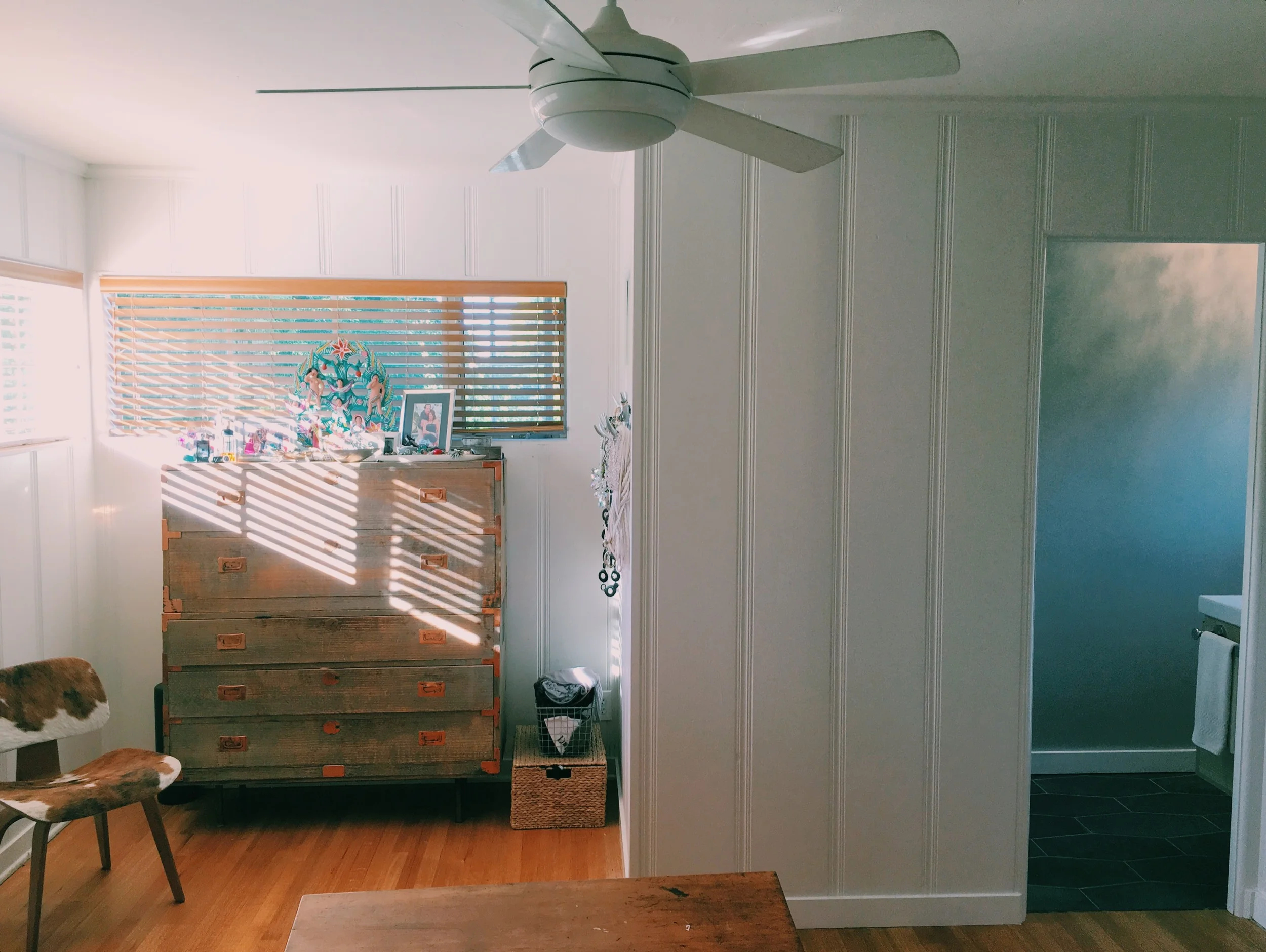 Here's the whole wall so you can see the space it takes up in the room. It actually makes a cozy spot for my dresser.