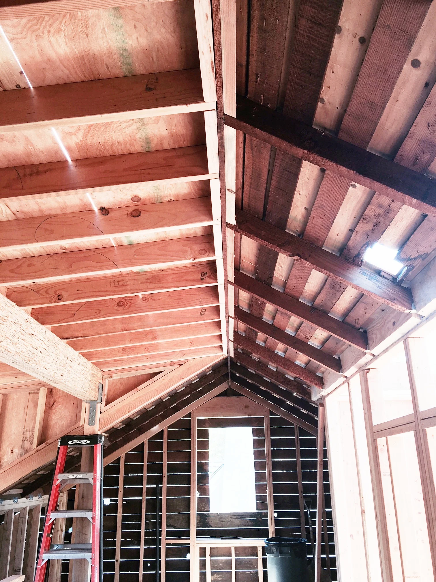 Here's a shot to show where the Shed Dormer (left) meets the existing roof on the back side of the house.