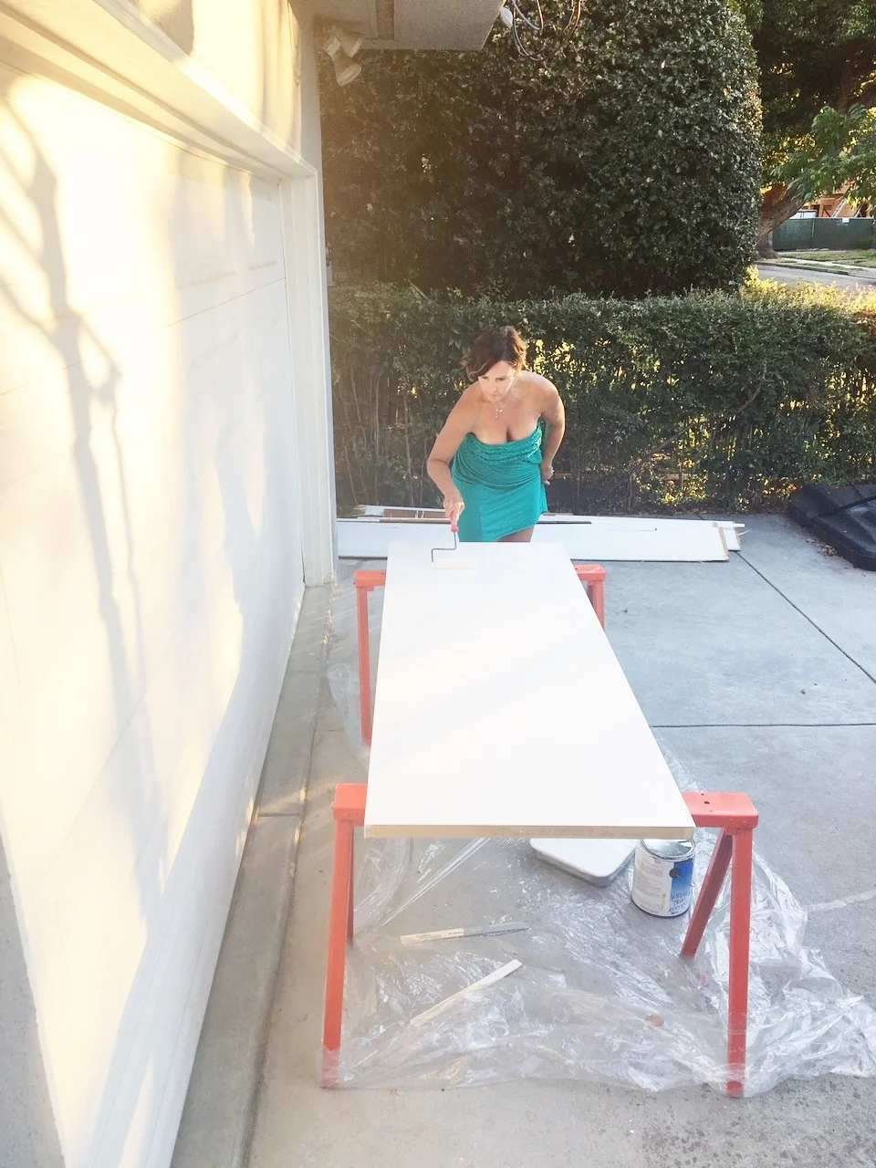 Excuse the outfit. I don't usually paint in strapless dresses but I was putting a final coat on as we were running out for dinner and Lance caught me.