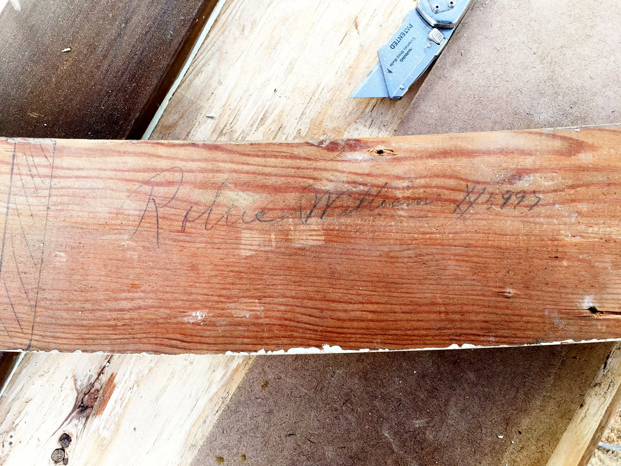 Here's another uncovered piece of structure from the original building of the house in 1925 with the carpenter's full name. So cool. Wish he could see it now.