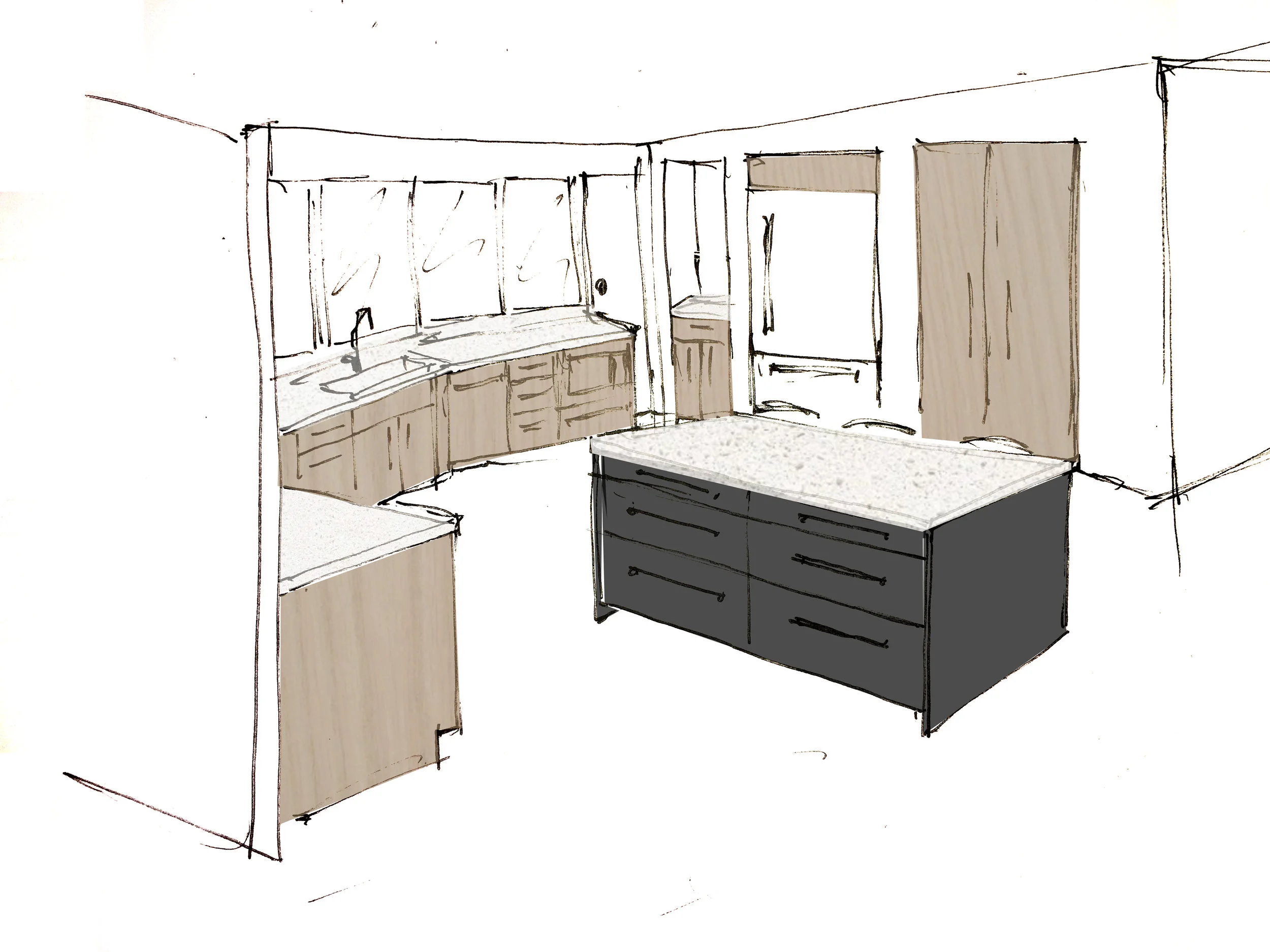 Here's my fancy little render. You can see that I've put in the cabinet laminate color and island paint color. 