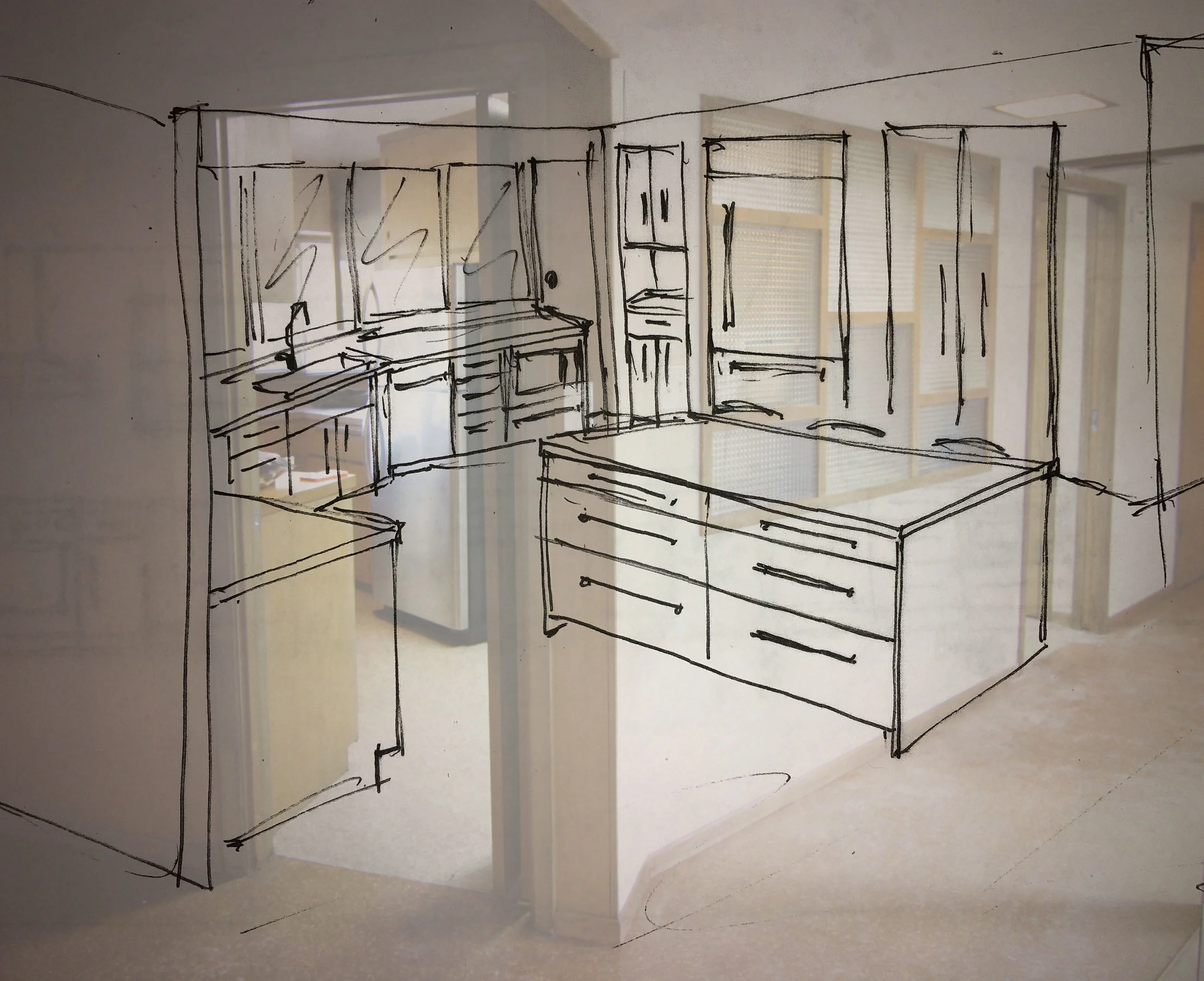 Here are the drawings over the kitchen so you can see where we have removed walls, etc.