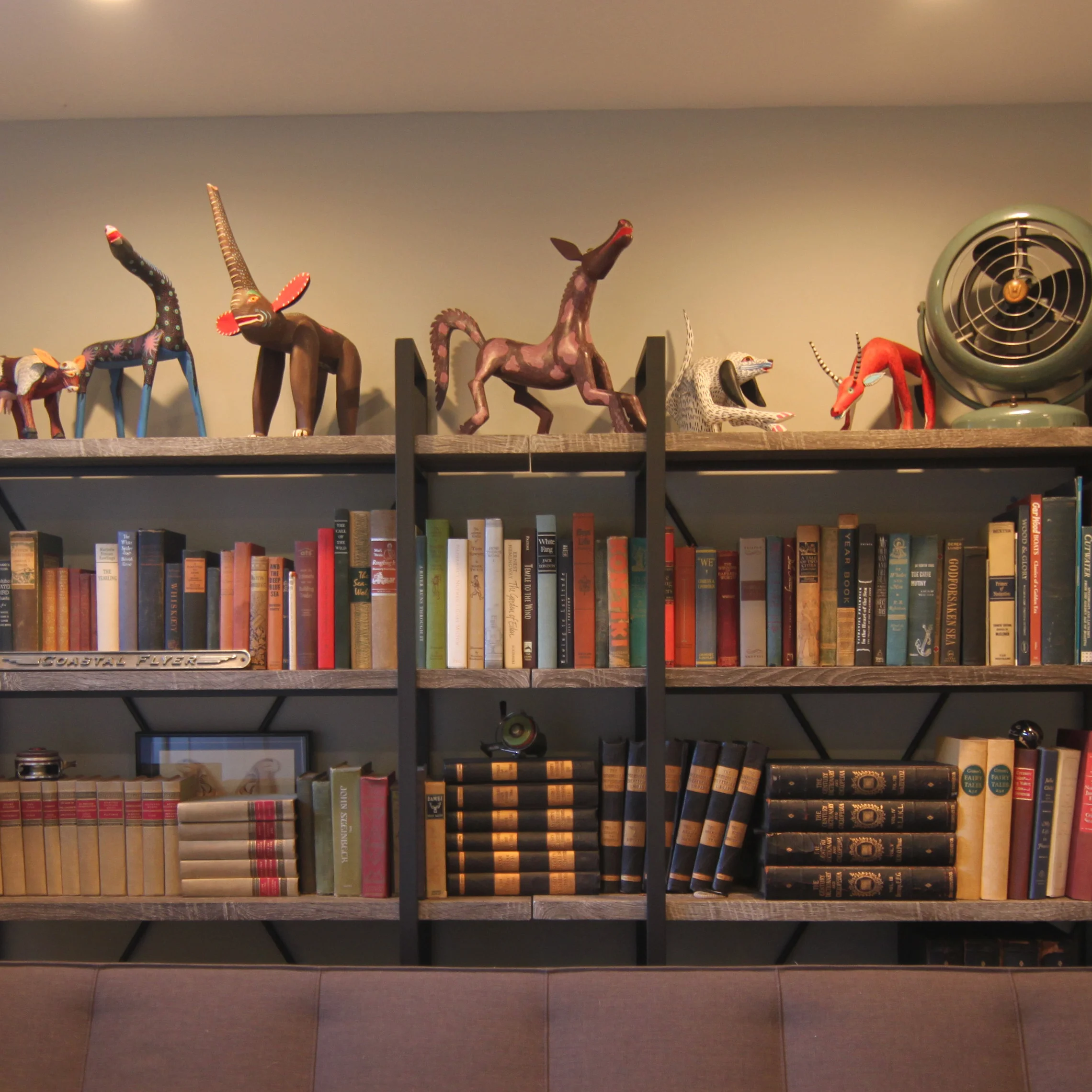 I finally found a place for all my Oaxacan animals that I have been collecting for decades that have spent most of their life in boxes. Lance’s collection of vintage books found a home too.
