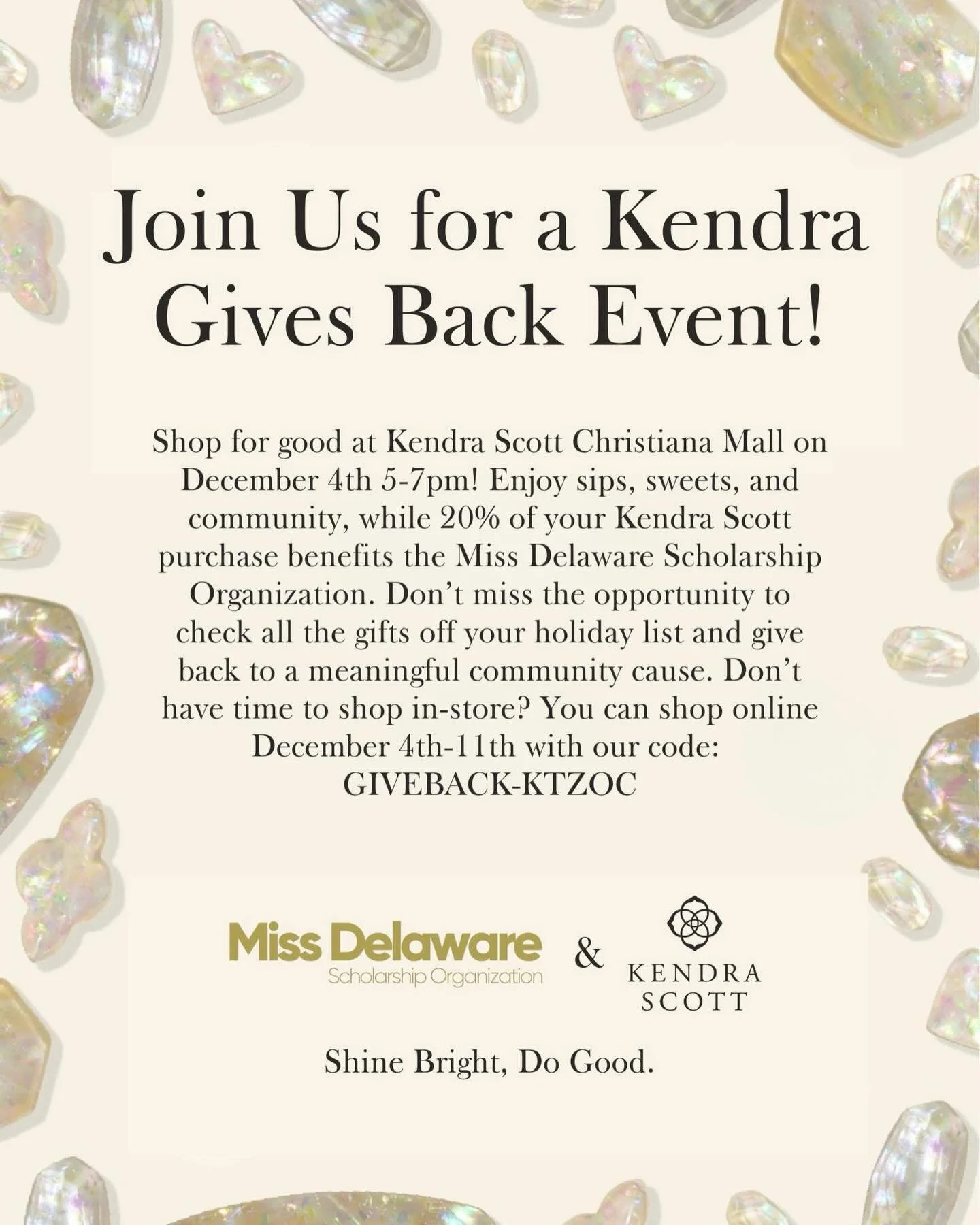 Tonight's the night! Come meet Miss Delaware and our local titleholders while you shop for good!