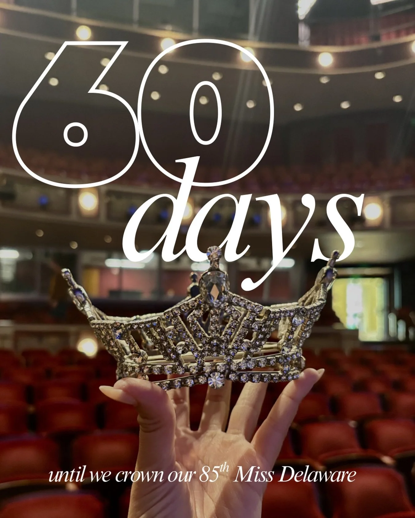 Just 60 days until we crown our 85th Miss Delaware, and only 59 days until we crown our 21st Miss Delaware&rsquo;s Teen! 💫 Mark your calendars to join us June 19th &amp; 20th at our new venue, the Thompson Theater at University of Delaware! 
🎟️Tick