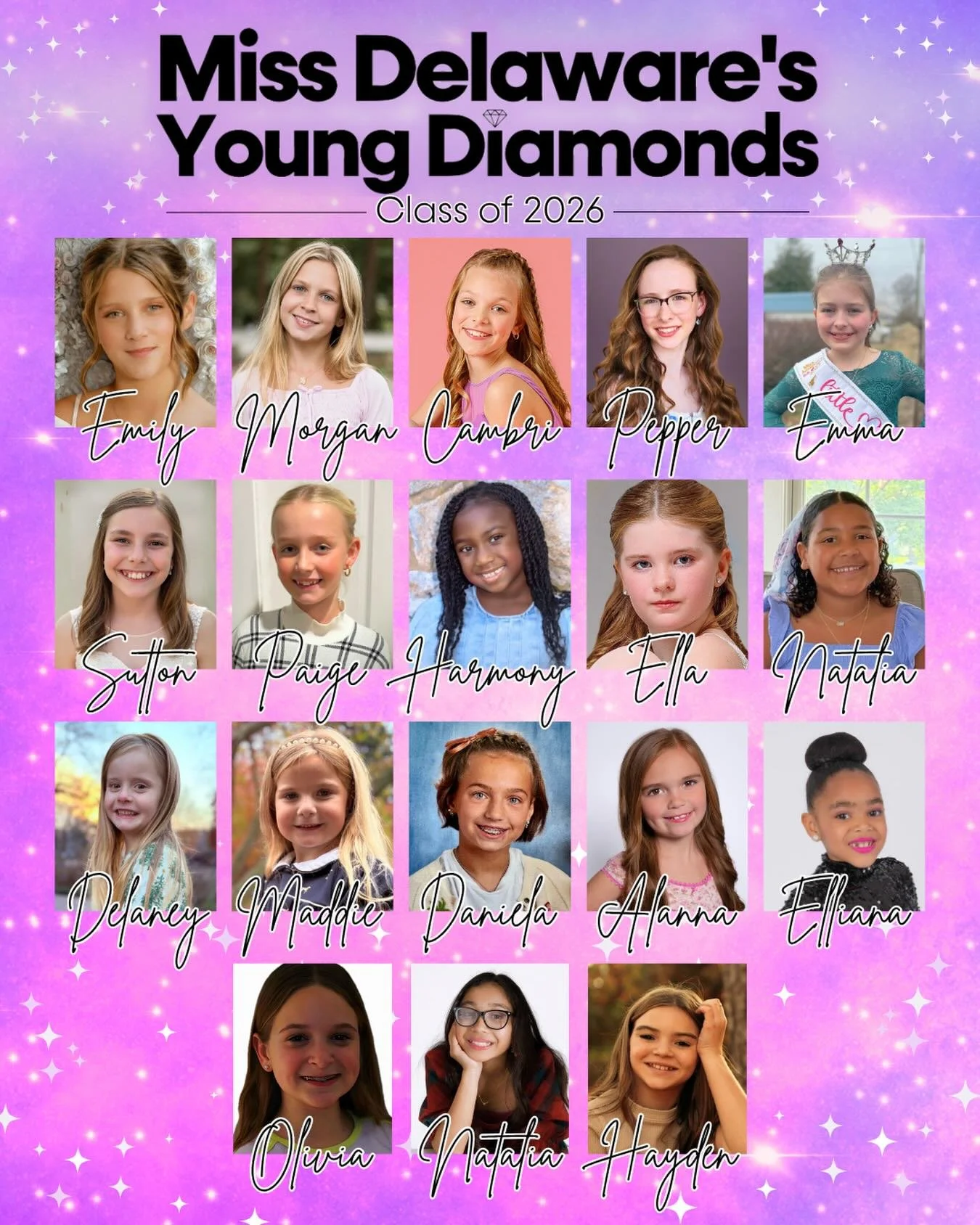 ✨ Meet the 2026 Young Diamonds ✨

Tiny stars. Big sparkle. Endless memories ahead 💎 

We can&rsquo;t wait to watch them shine on the Miss Delaware stage!

#MissDE85 #MissDelaware #YoungDiamonds #MissAmericasLittleSisters PinkyPromiseEmpowerment