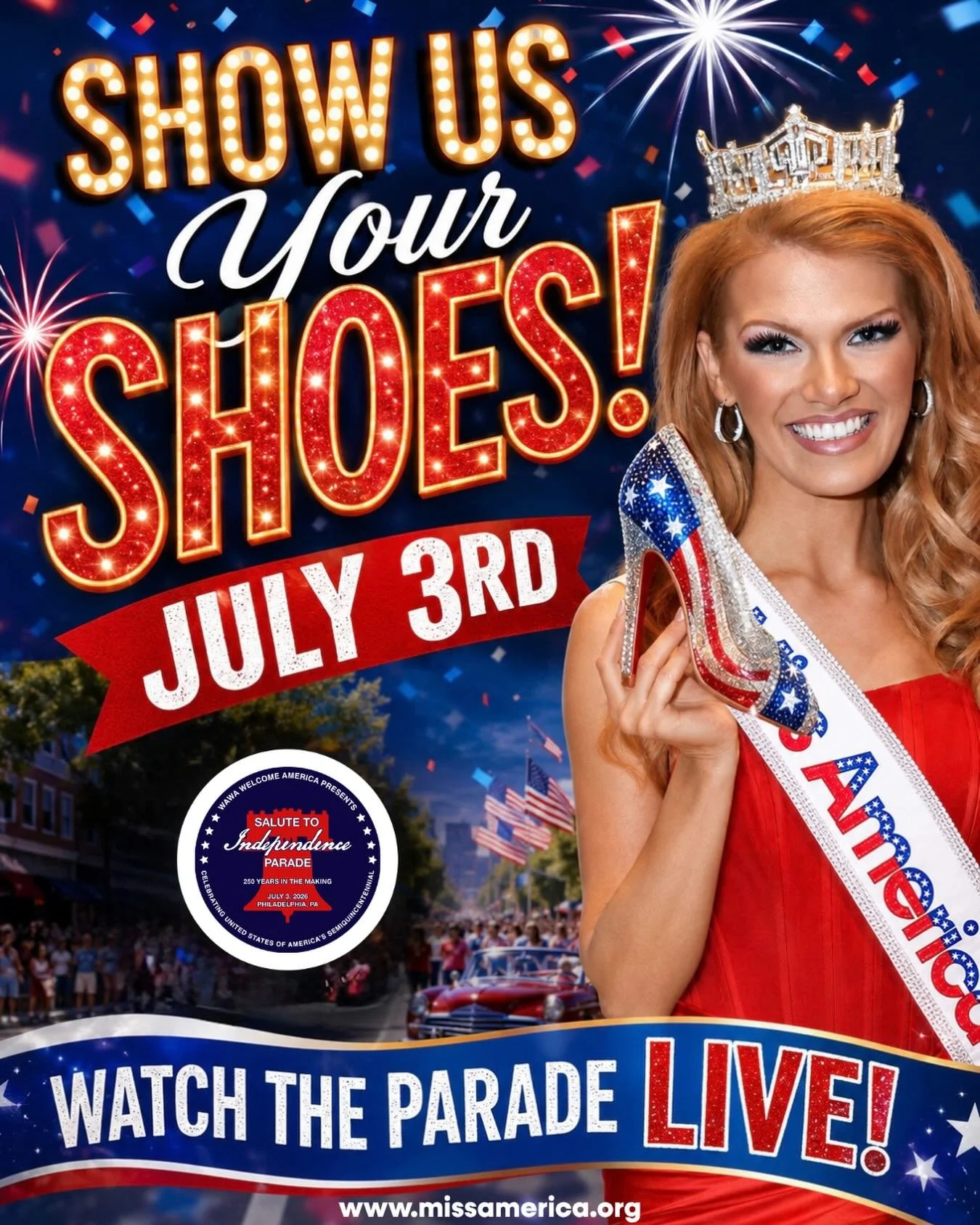 Tune in this Friday, July 3, to cheer on @missamerica.de 2026, @_anayajade, as she represents the First State in the @july4thphilly Salute to Independence Parade alongside @missamerica 2026, @cassiedonegan, and state ambassadors from across the count