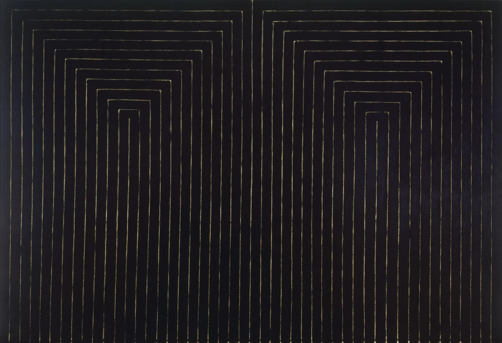 Frank Sella , Black Paintings, The Marriage of Reason and Squalor, II 1959. Enamel on canvas