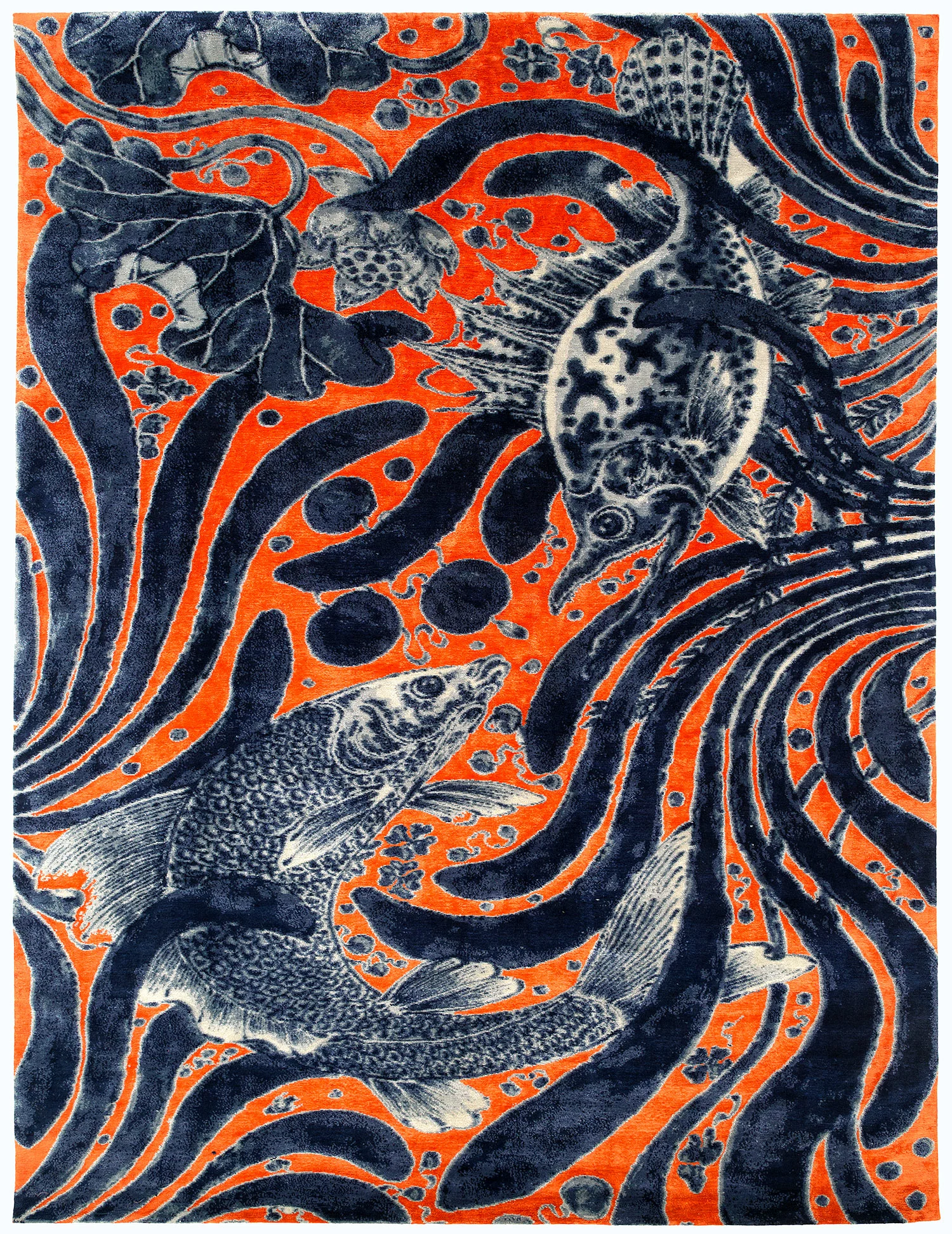 Aquatic Life, wool and silk 9' x 12'
