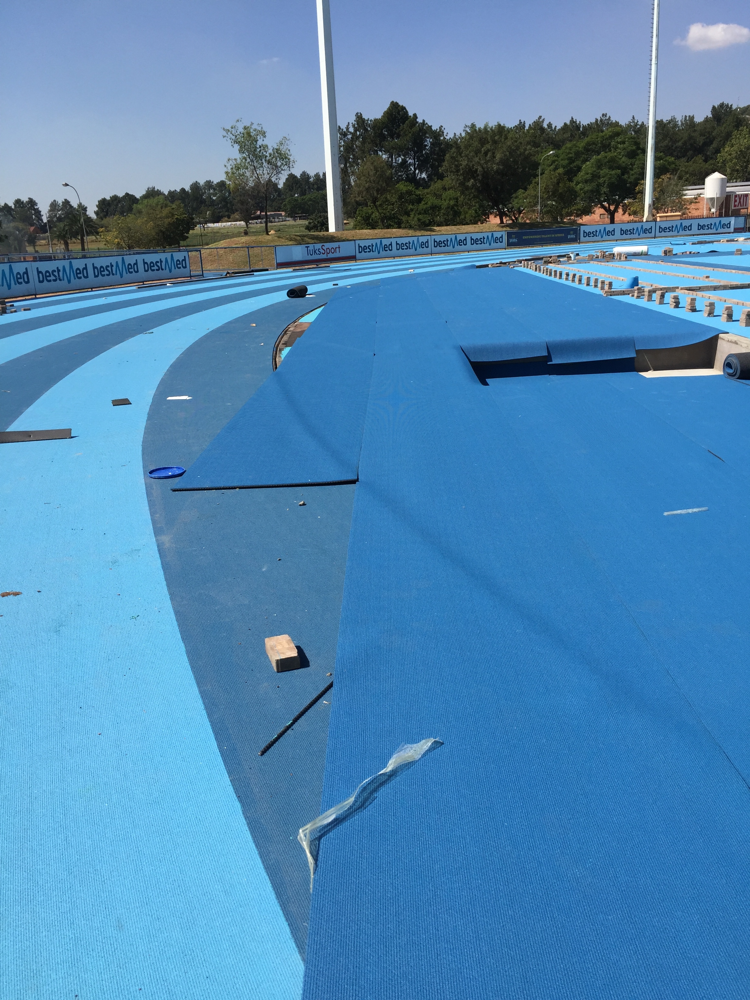 The Mondo track nearing completion at TUKS - the lanes are two tone with two tone D's