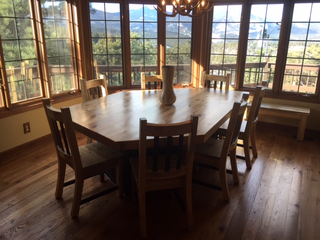 Custom irregular shape table set with steel base