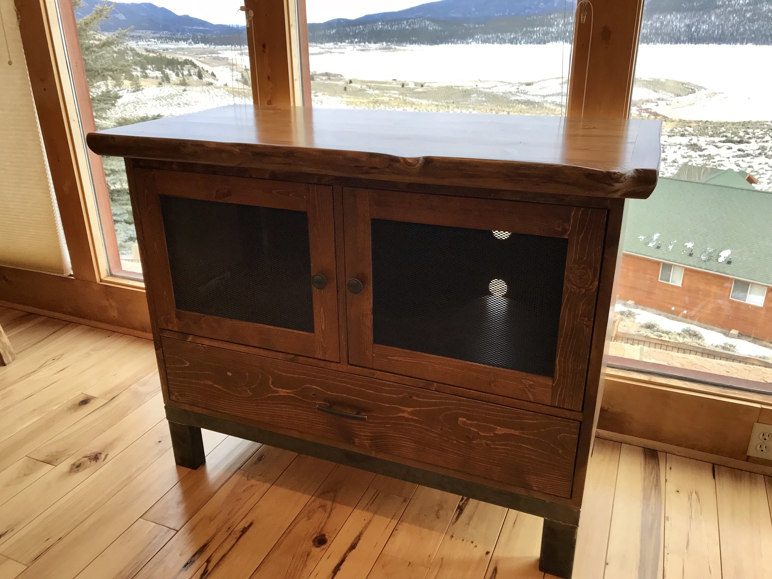 Entertainment Center with Steel Base