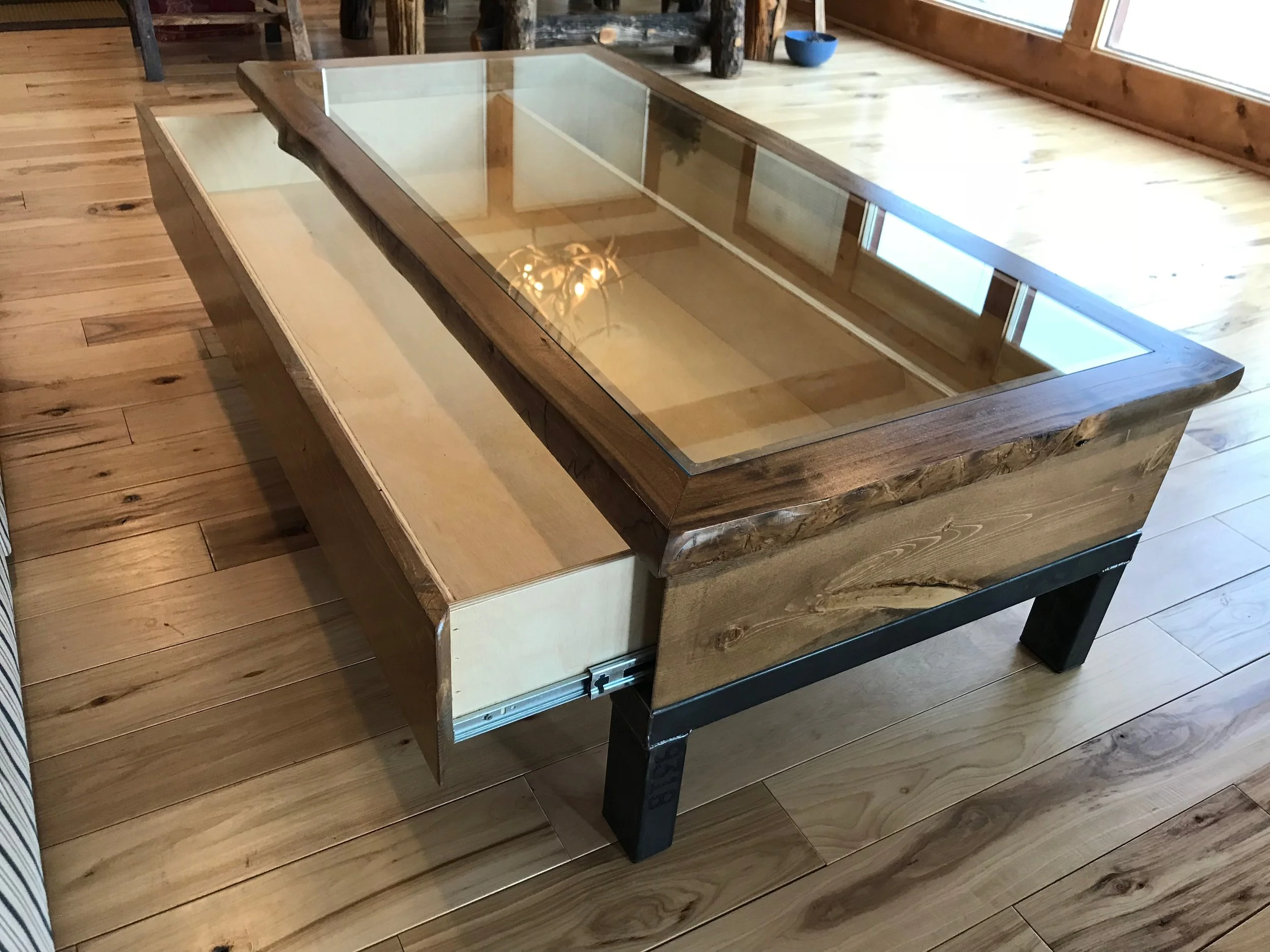 Shadow Box Coffee Table with Steel Base