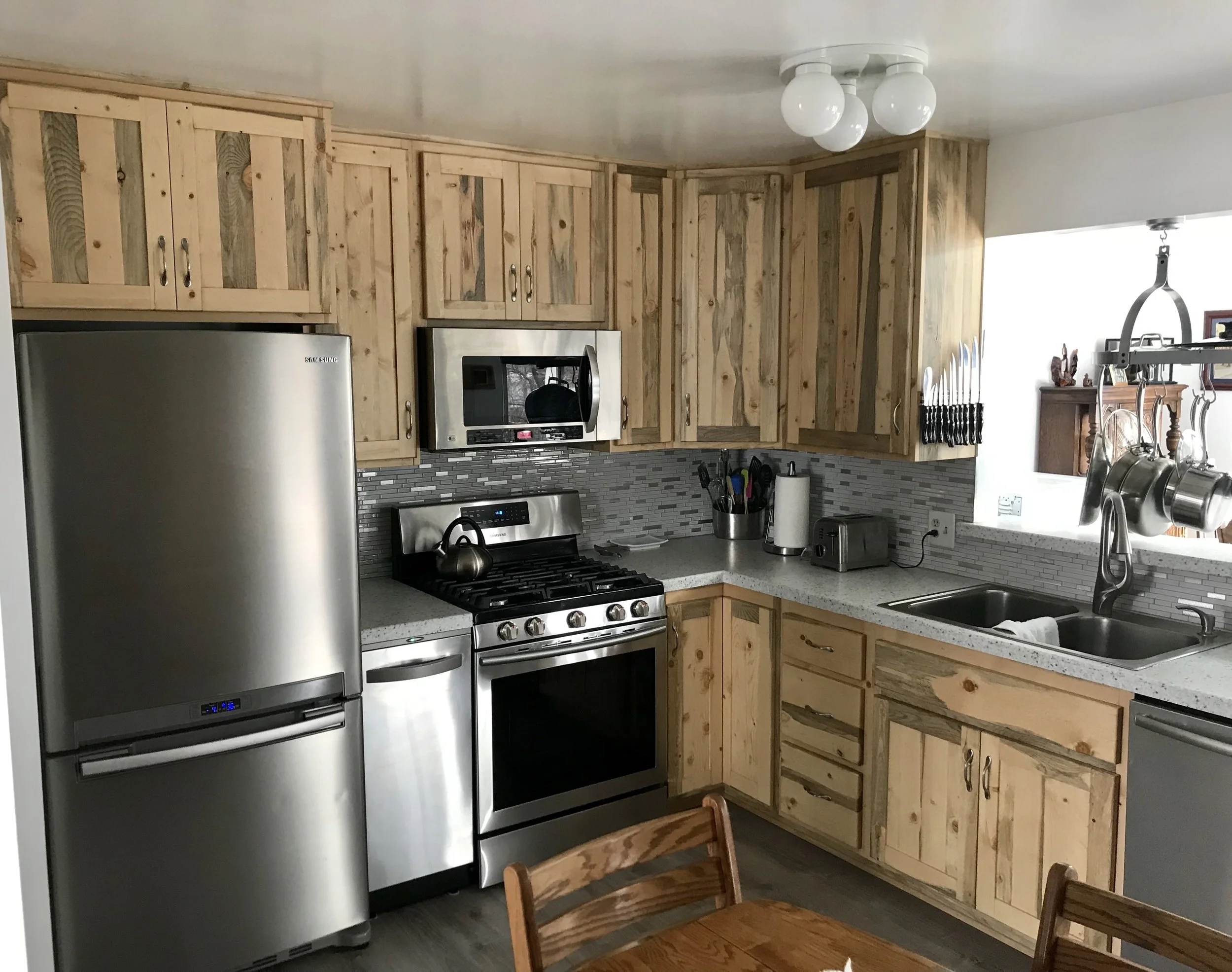 Custom Beetle Kill Pine Kitchen Cabinets