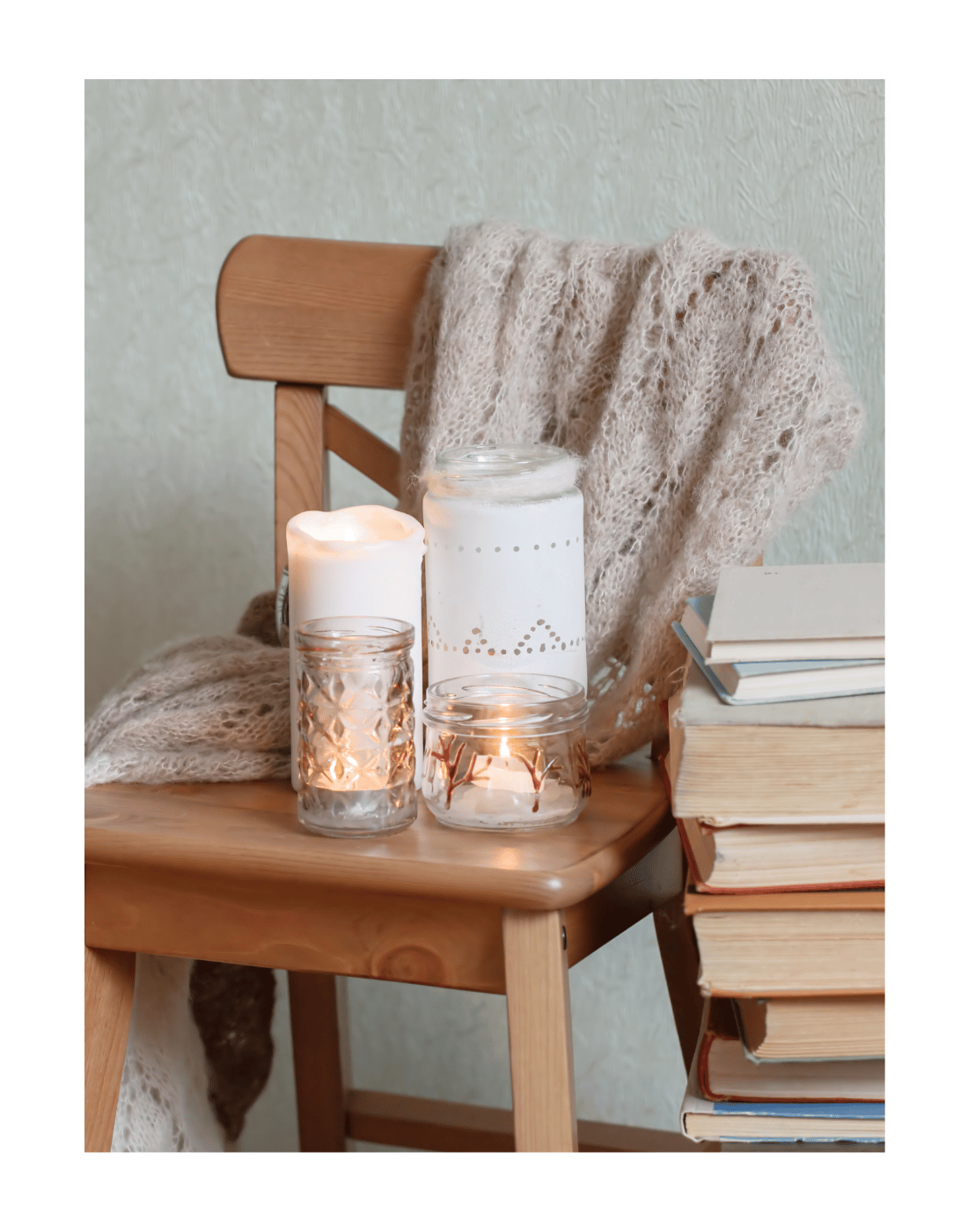therapy chair with candles and books