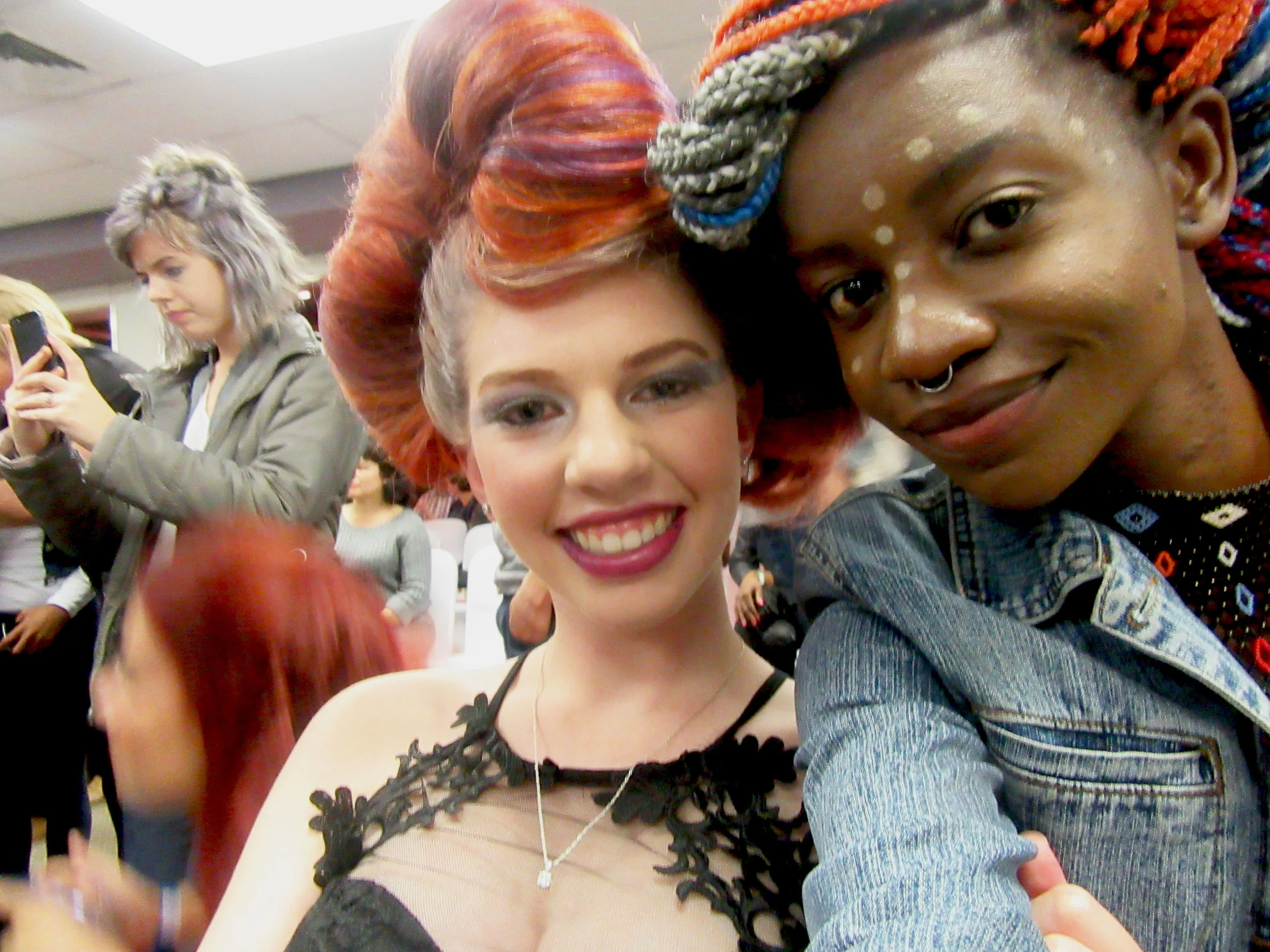 Jordan and I selfie-ing it up after she was done modelling the 'Catwalk' category- also for beauty.