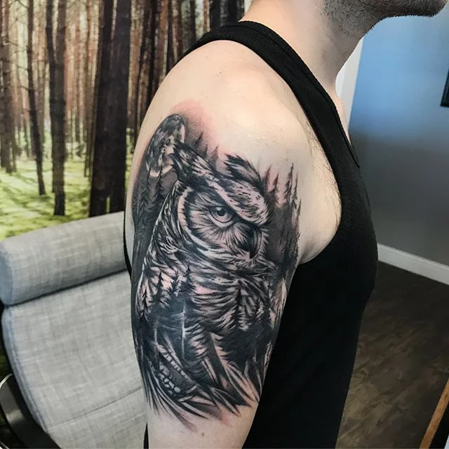 Owl and trees to start this sleeve. 🙌🏻