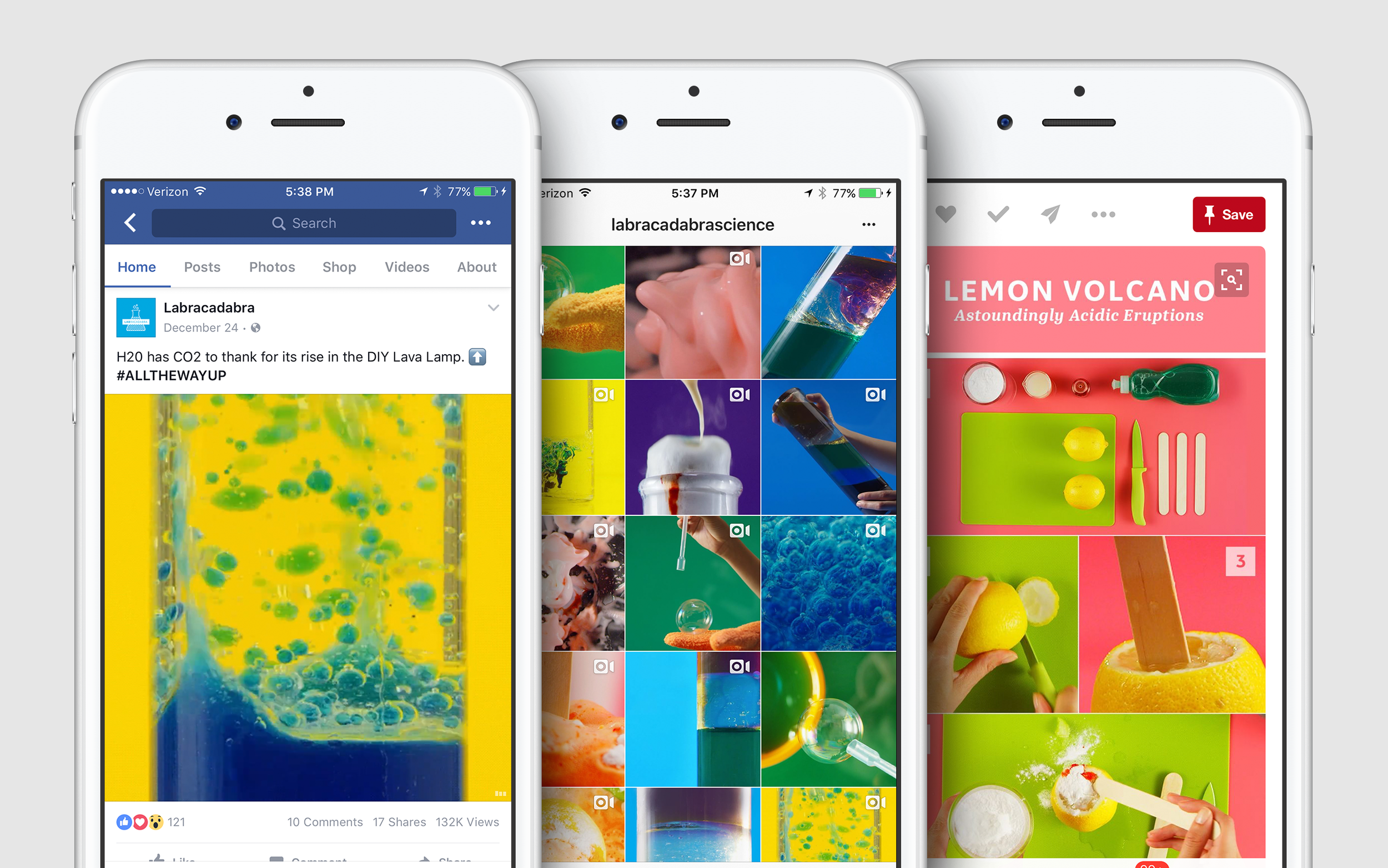 Facebook, Instagram, and Pinterest