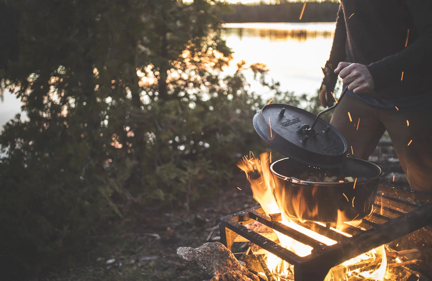 Lukas checks in on his moose-meat stew.