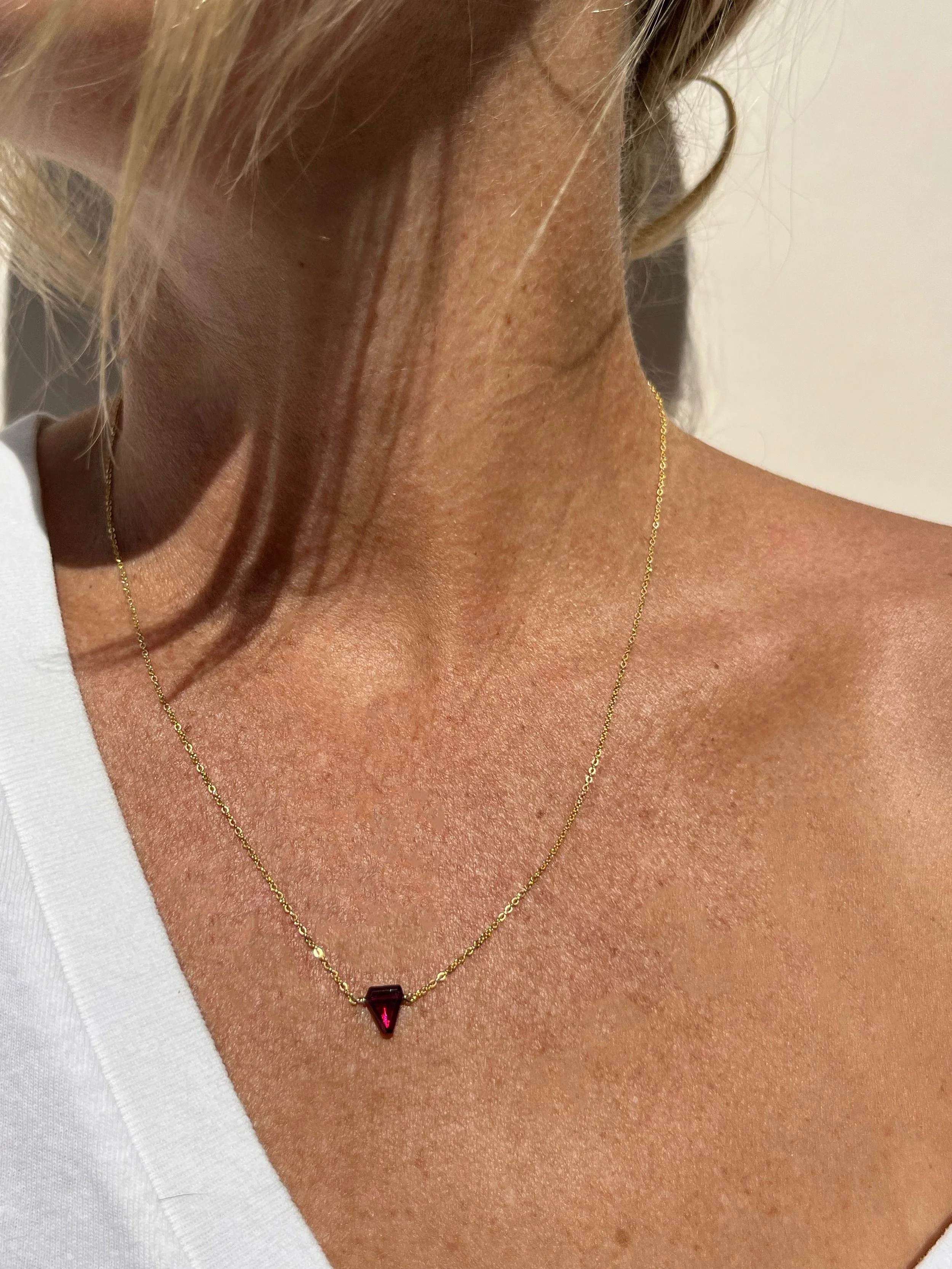 Tiny Garnet Triangle Necklace — T H A L K E N