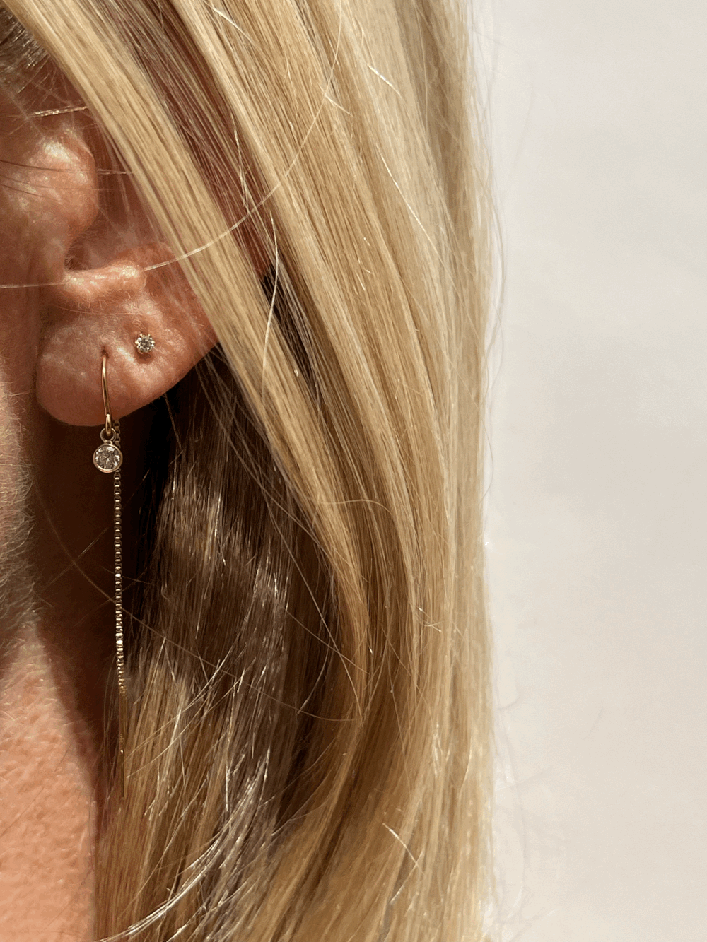 14K Diamond Bezel Threader Earrings