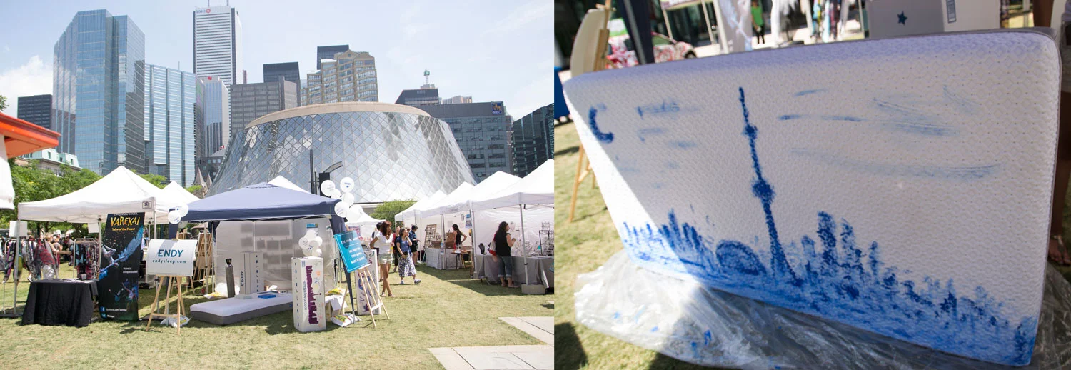 Toronto Art Crawl seemed the perfect opportunity to paint a cityscape using our Endy mattress as the canvas