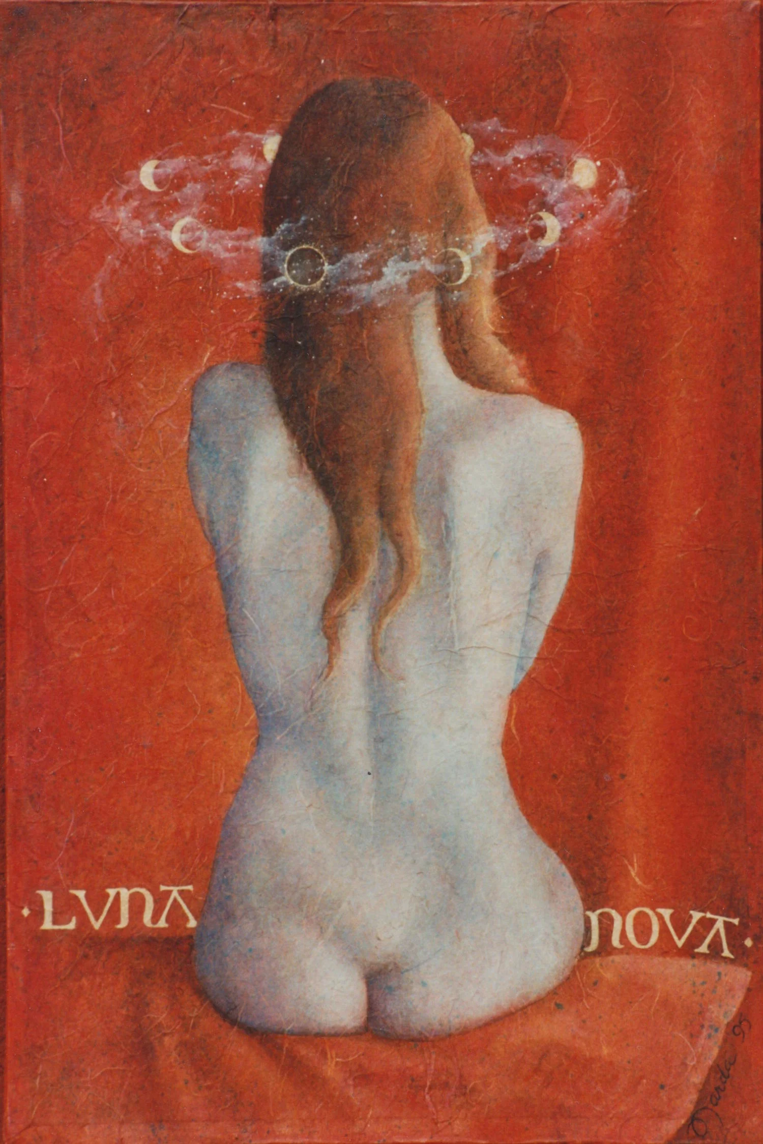 Luna Nova Oil and unryo paper on canvas 24” x 18”