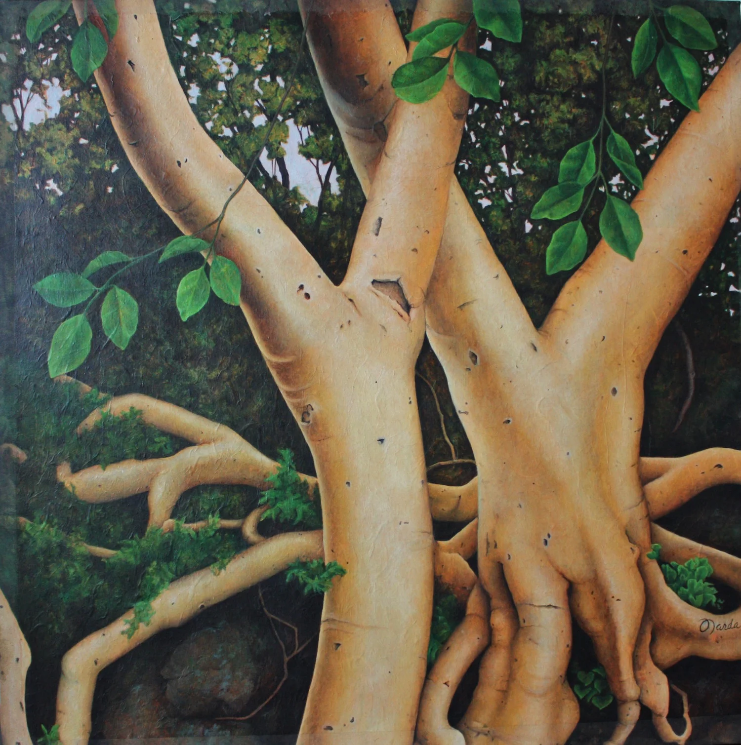 Amate (diptych) top Oil and unryo paper on canvas 78”x 39”