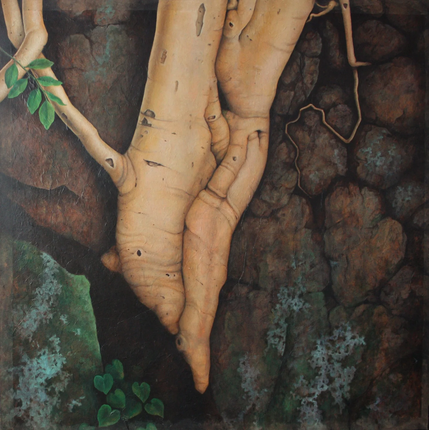 Amate (diptych) bottom Oil and unryo paper on canvas 78”x 39”
