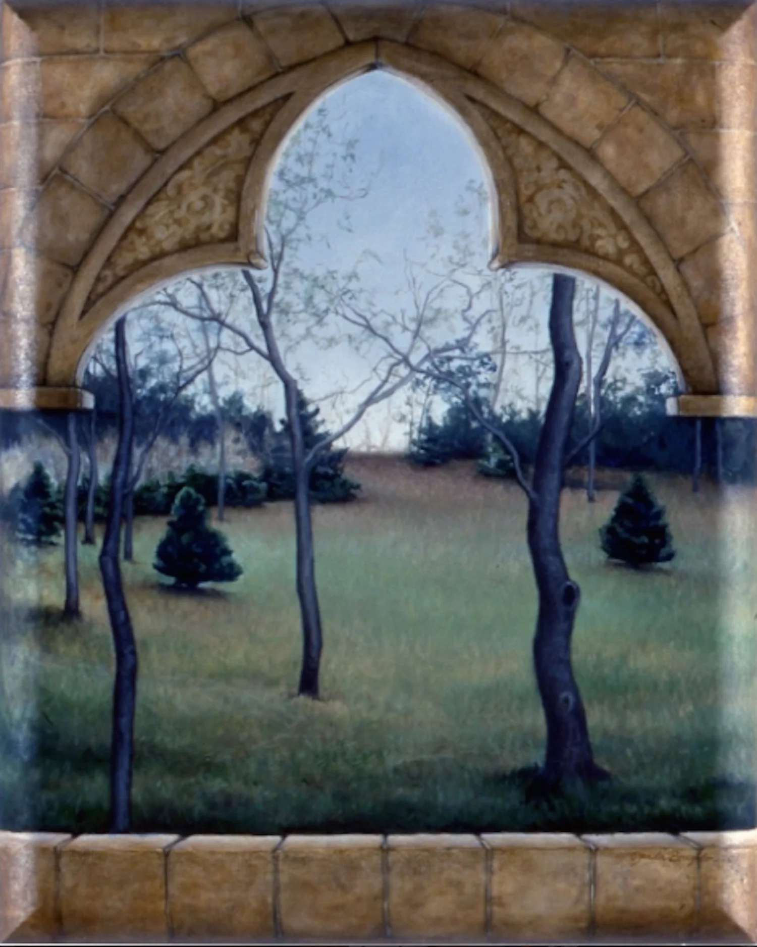 Conversations in the Backyard 1 Oil on canva 18" x 14"