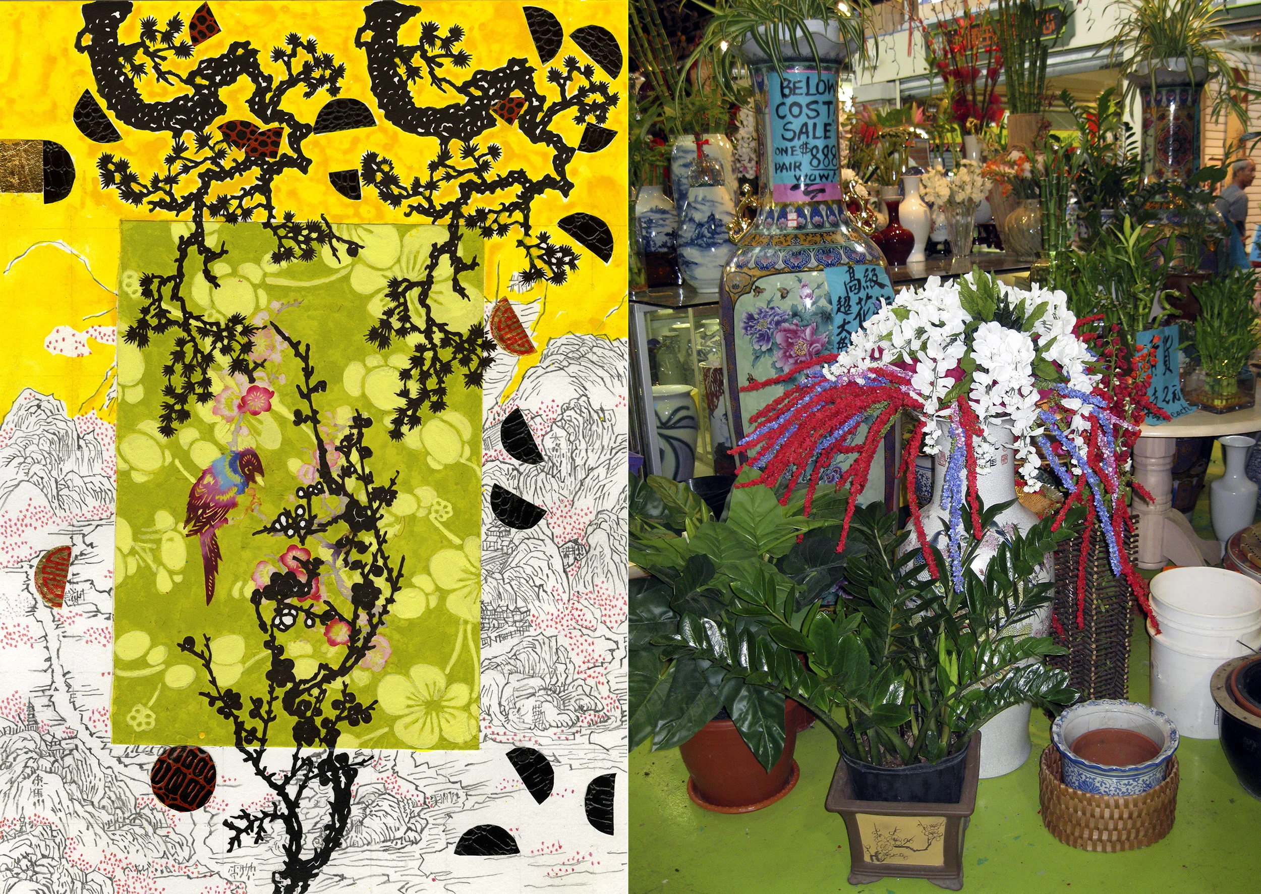plants, 2010, pencils, digital inkjet print, collage, acrylic/paper, 12 x 17”
