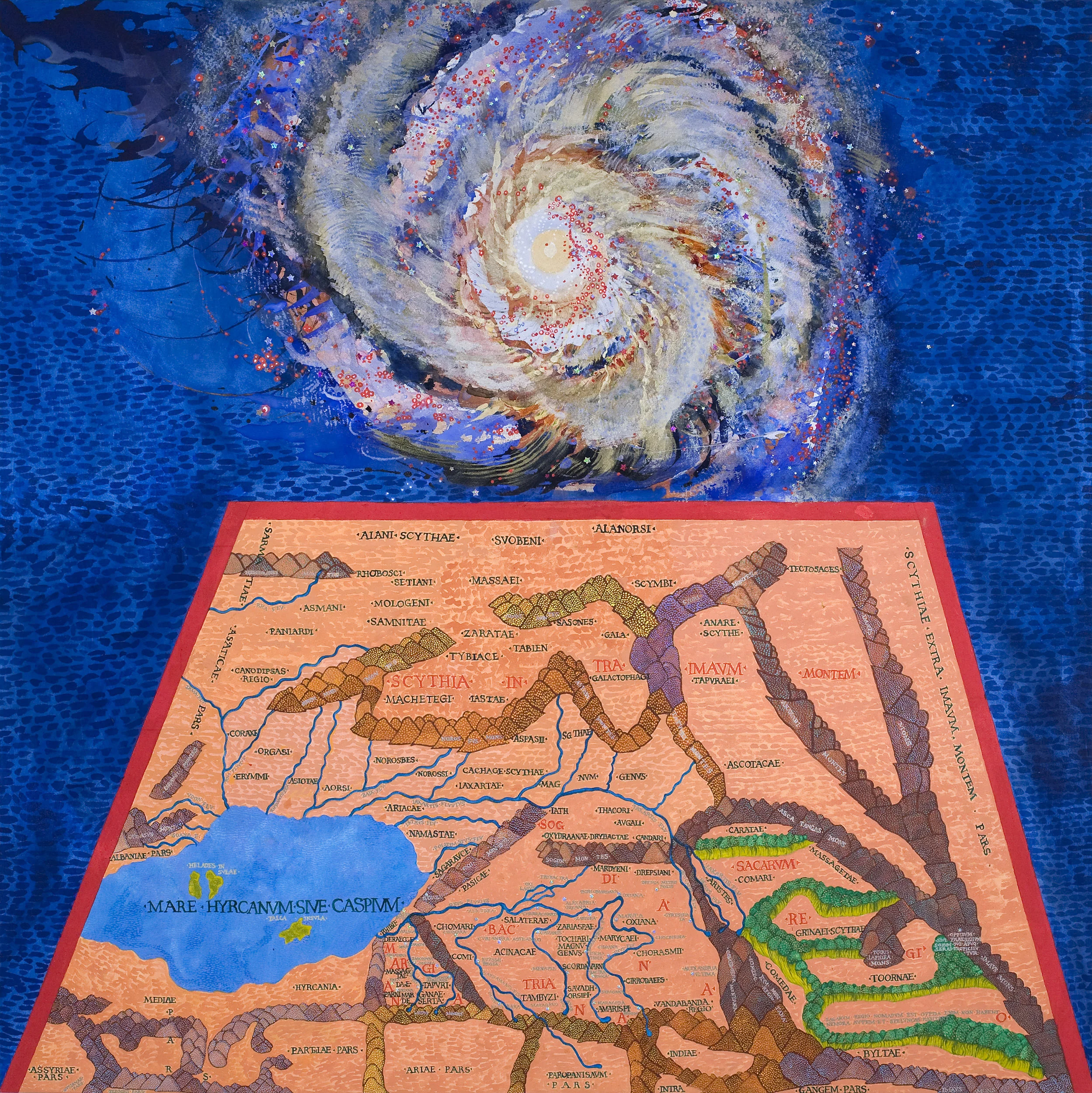 The Middle East, 3 Views I: during the Time of Ptolemy, acrylic, collage/canvas, 72 x 72”