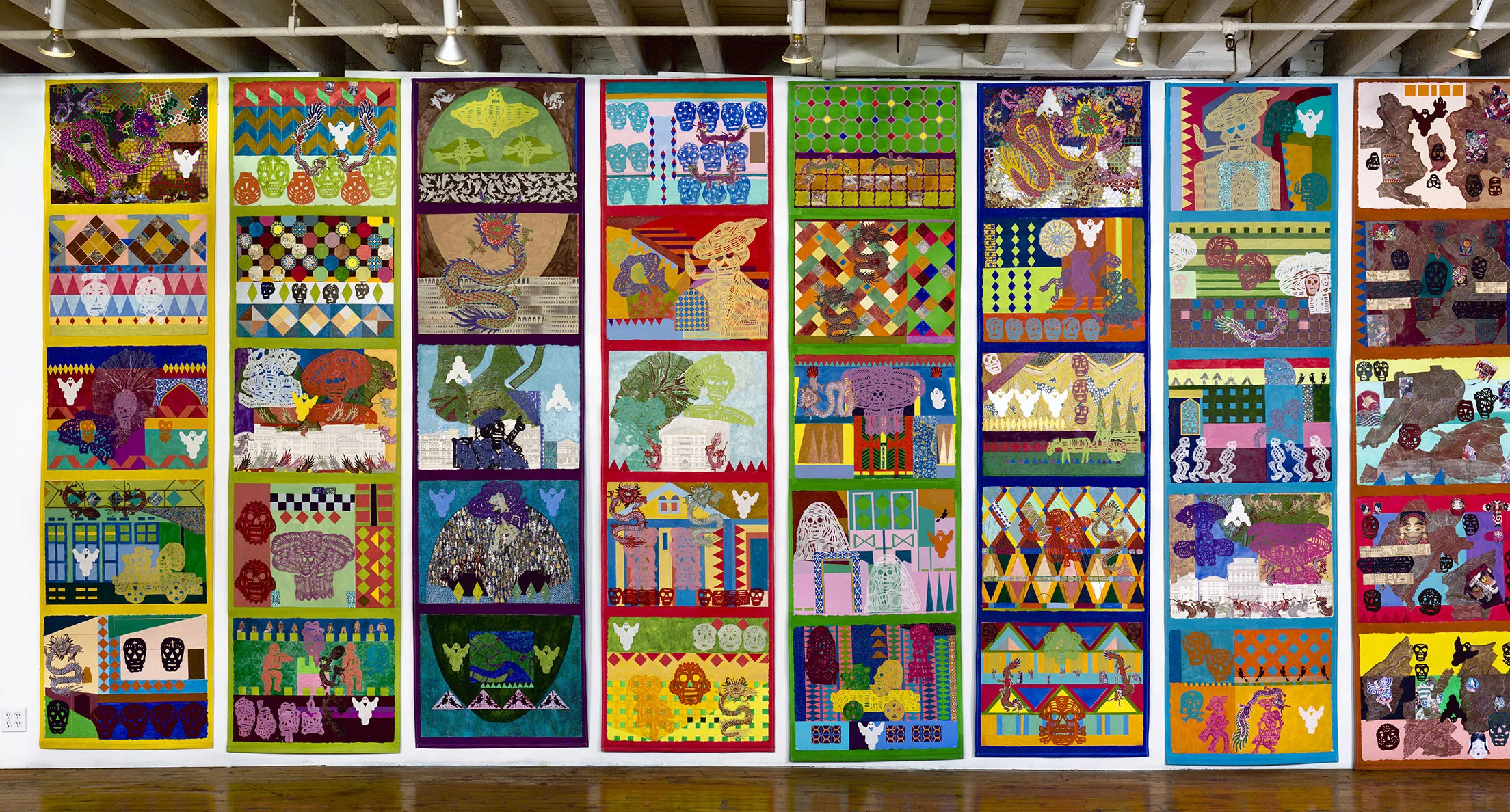 Carnevale, 2006, acrylic, collage/paper, ea. 129 x 33”