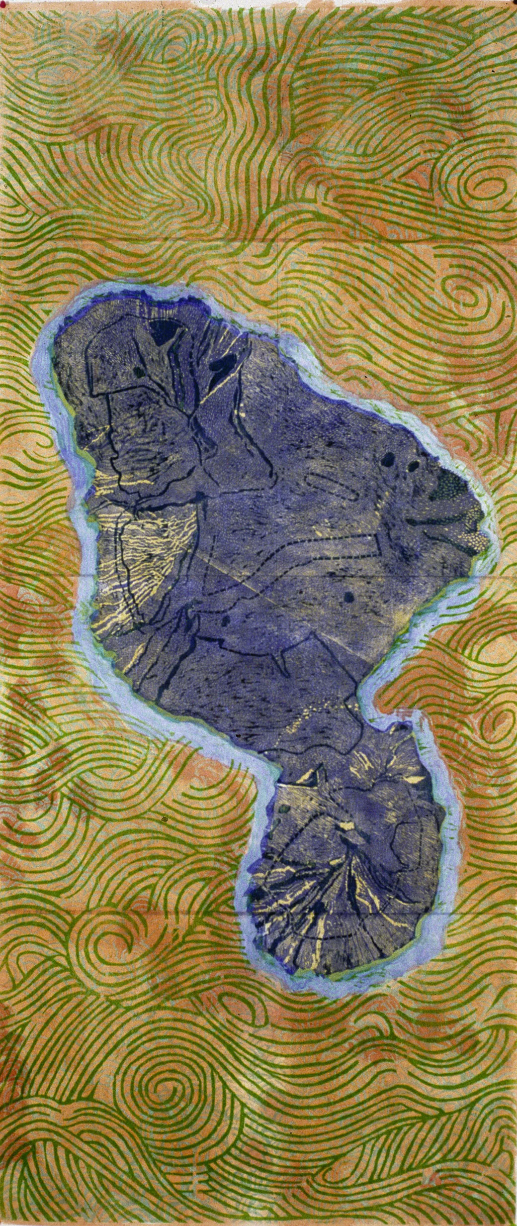 Voyages: Maui VI, 2005, woodblock, watercolor, 84 x 36" (8 in series)