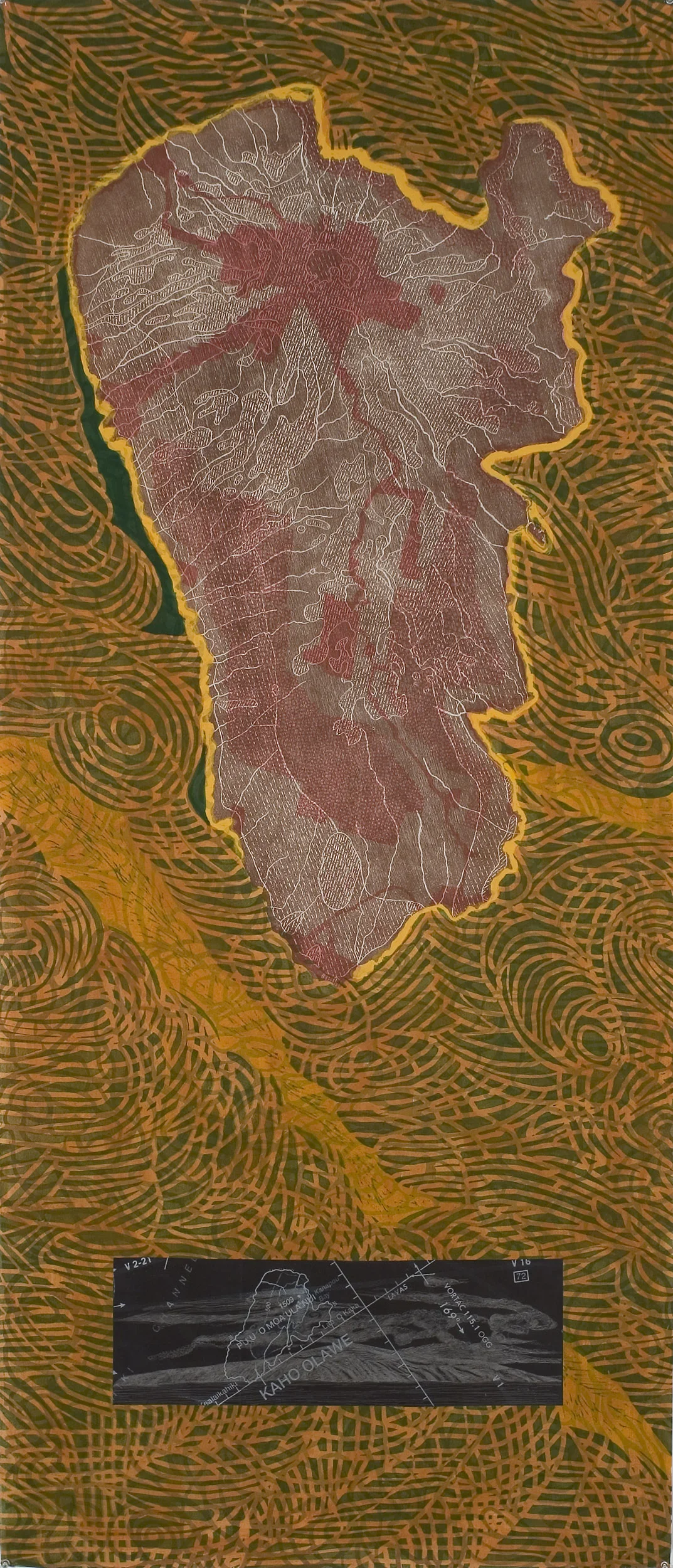 Voyages: Kaho'olawe II, 2006, woodblock, watercolor, etching, 84 x 36" (10 in series)