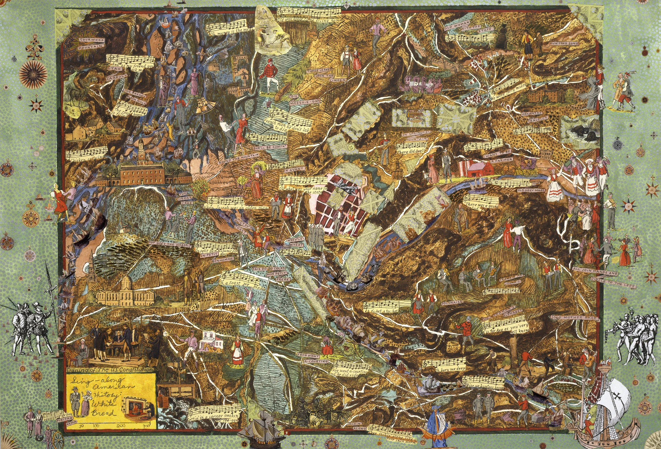 Sing-along American History: White Bread, 2004, mixed media/paper, 32.5 x 47.75”