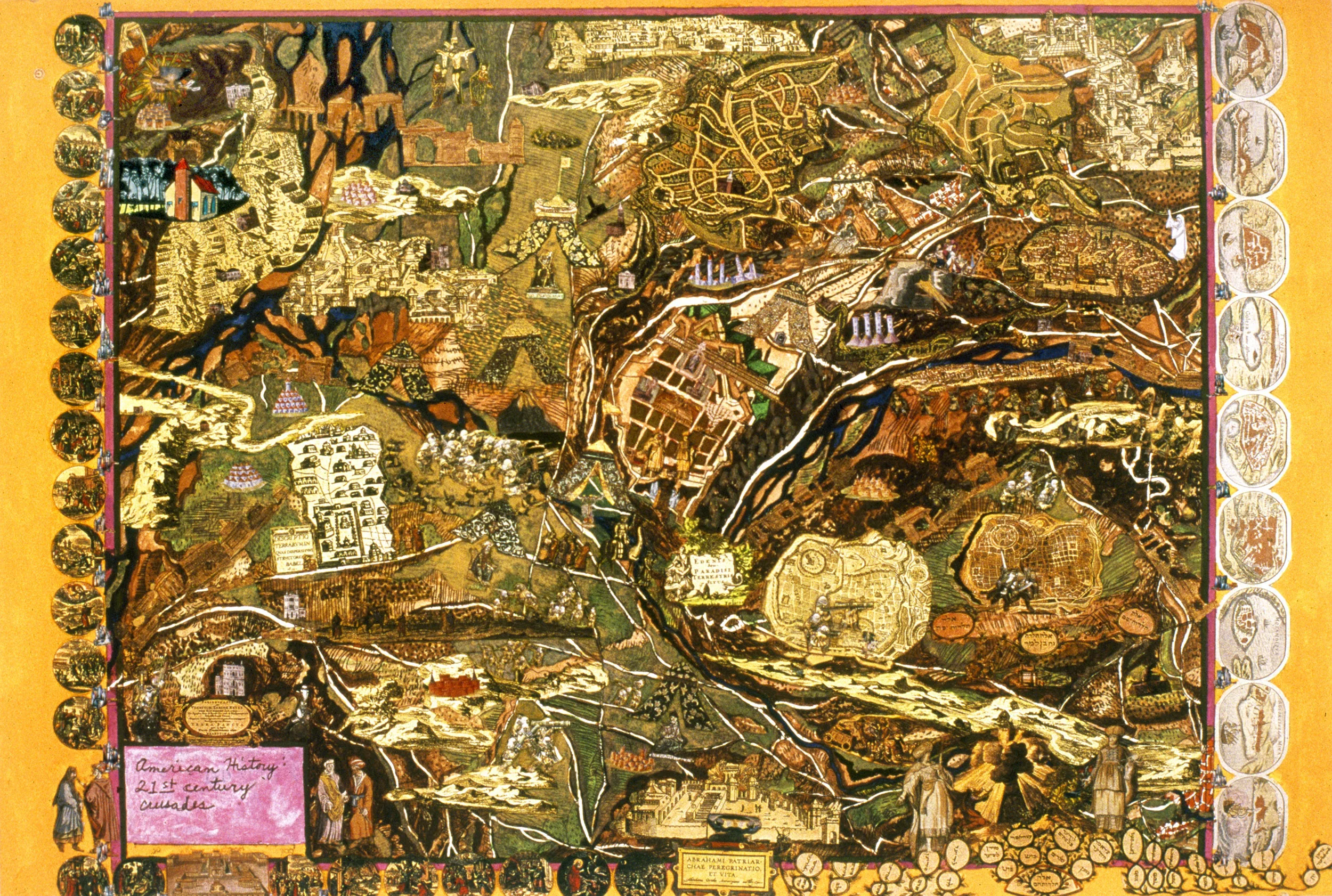 American History: 21st Century Crusades, 2004, mixed media/paper, 32.75 x 47.25”